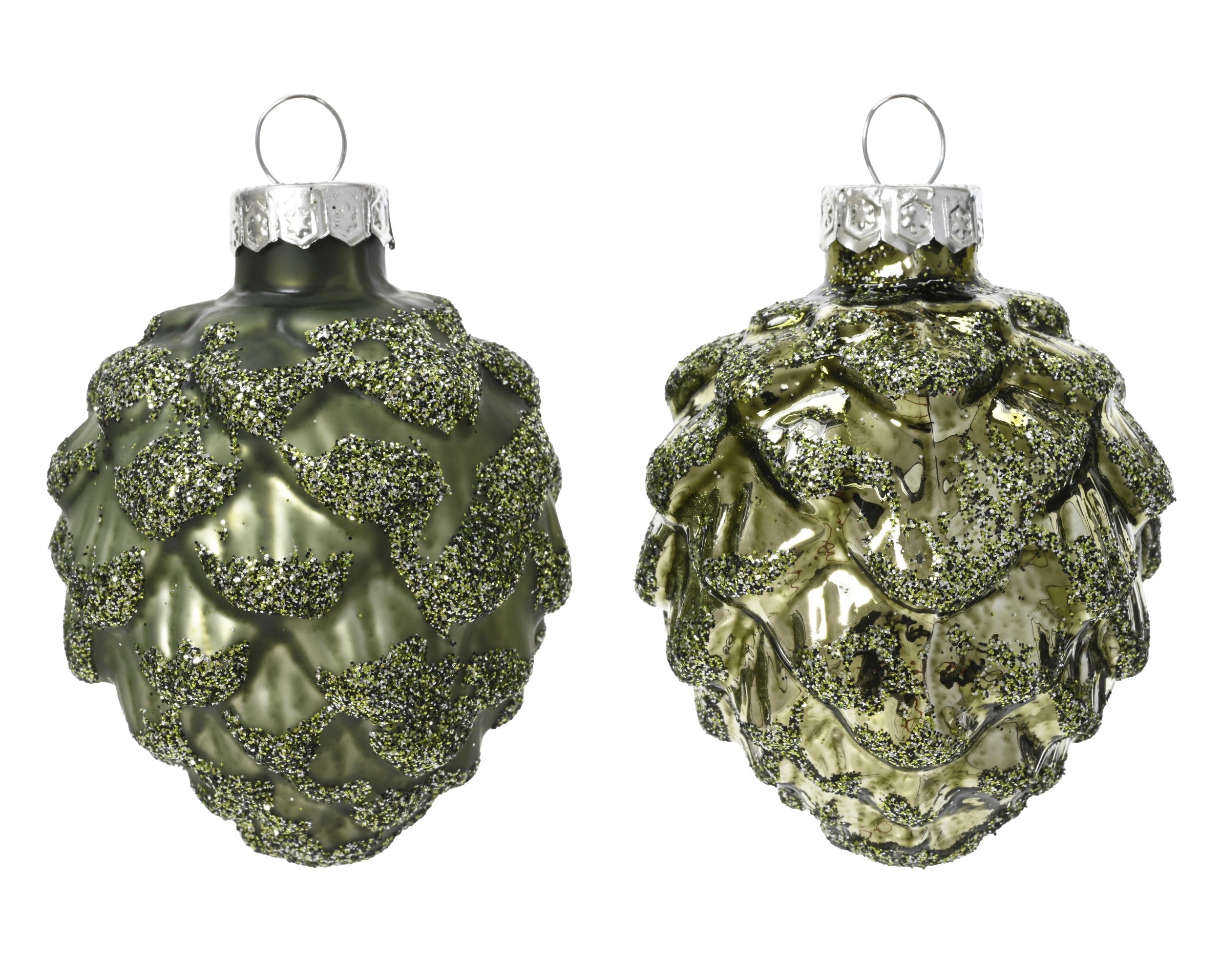 Kerstballen dennenappel glas glans/mat mix 5x7cm - rozemarijn 6st.