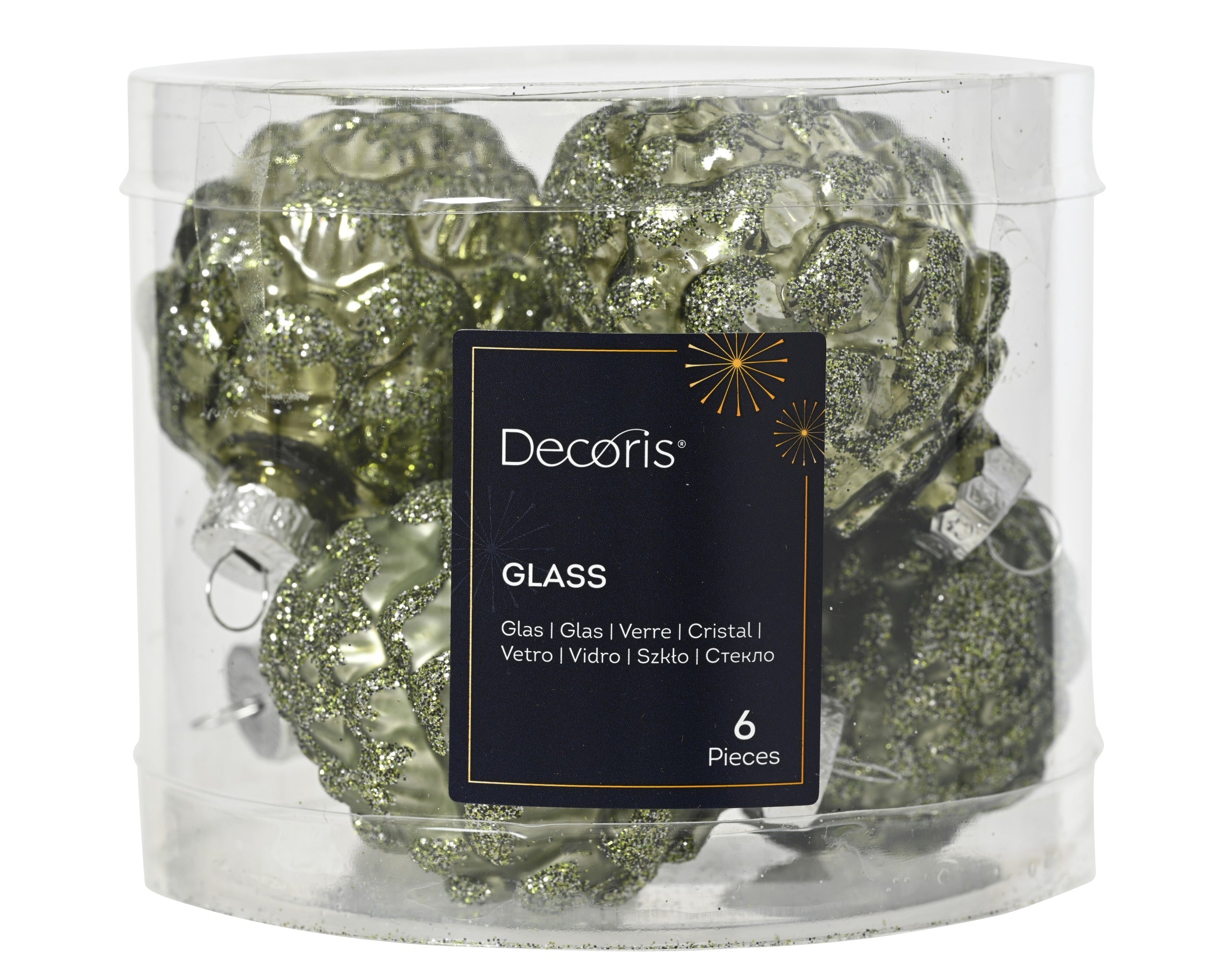 Kerstballen dennenappel glas glans/mat mix 5x7cm - rozemarijn 6st.