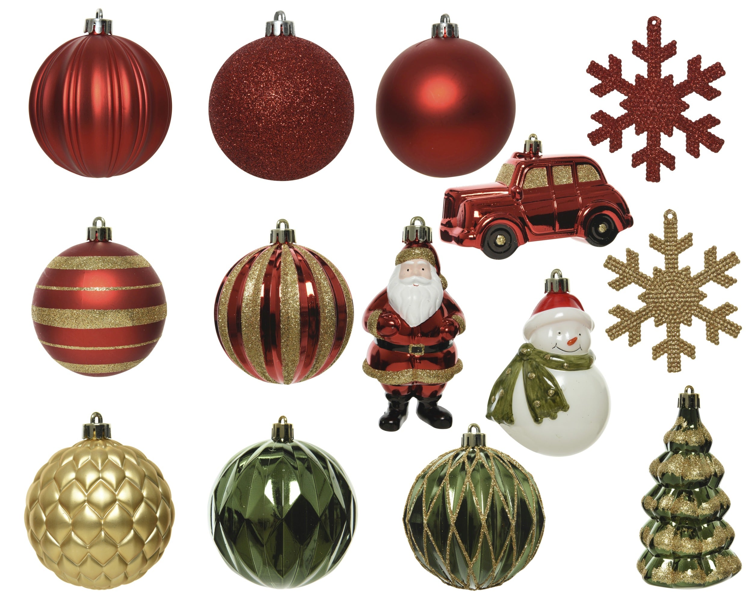 Kerstballen box kunststof glans/mat/glitter mix - rood/groen/goud 25st.