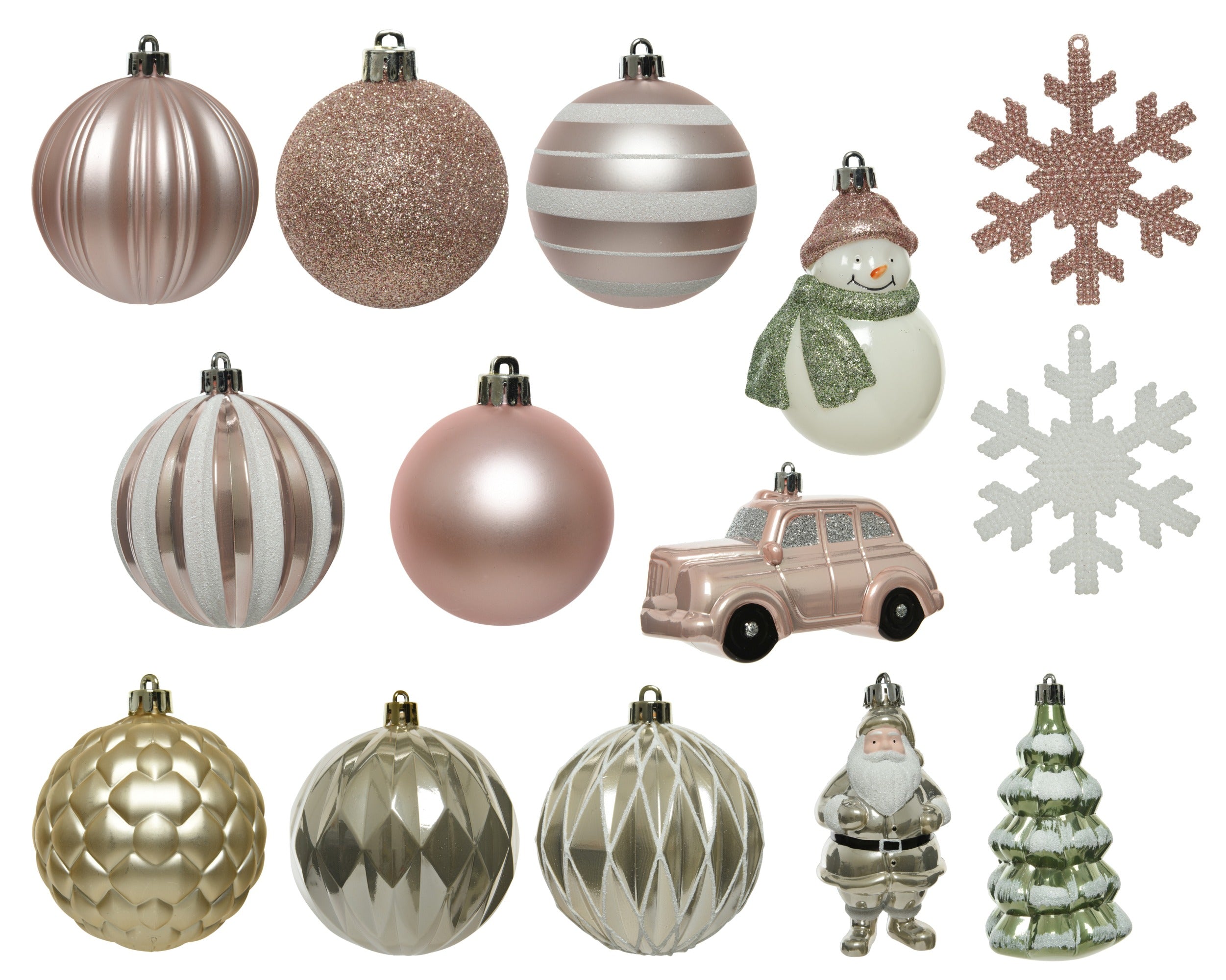 Kerstballen box kunststof glans/mat/glitter mix - roze/groen 25st.