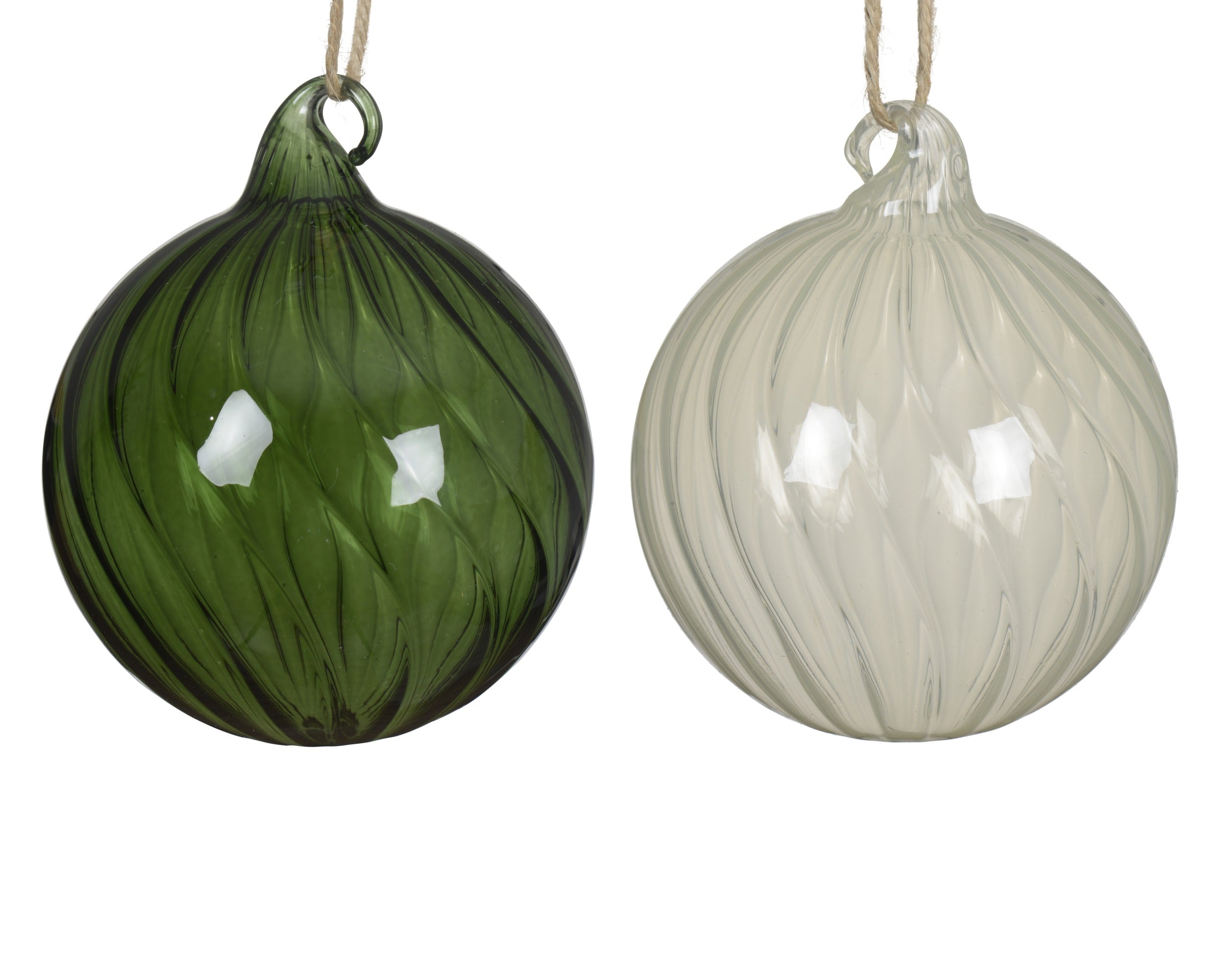 Kerstbal glas swirl 8cm - groen/wit - ass. (prijs per stuk)