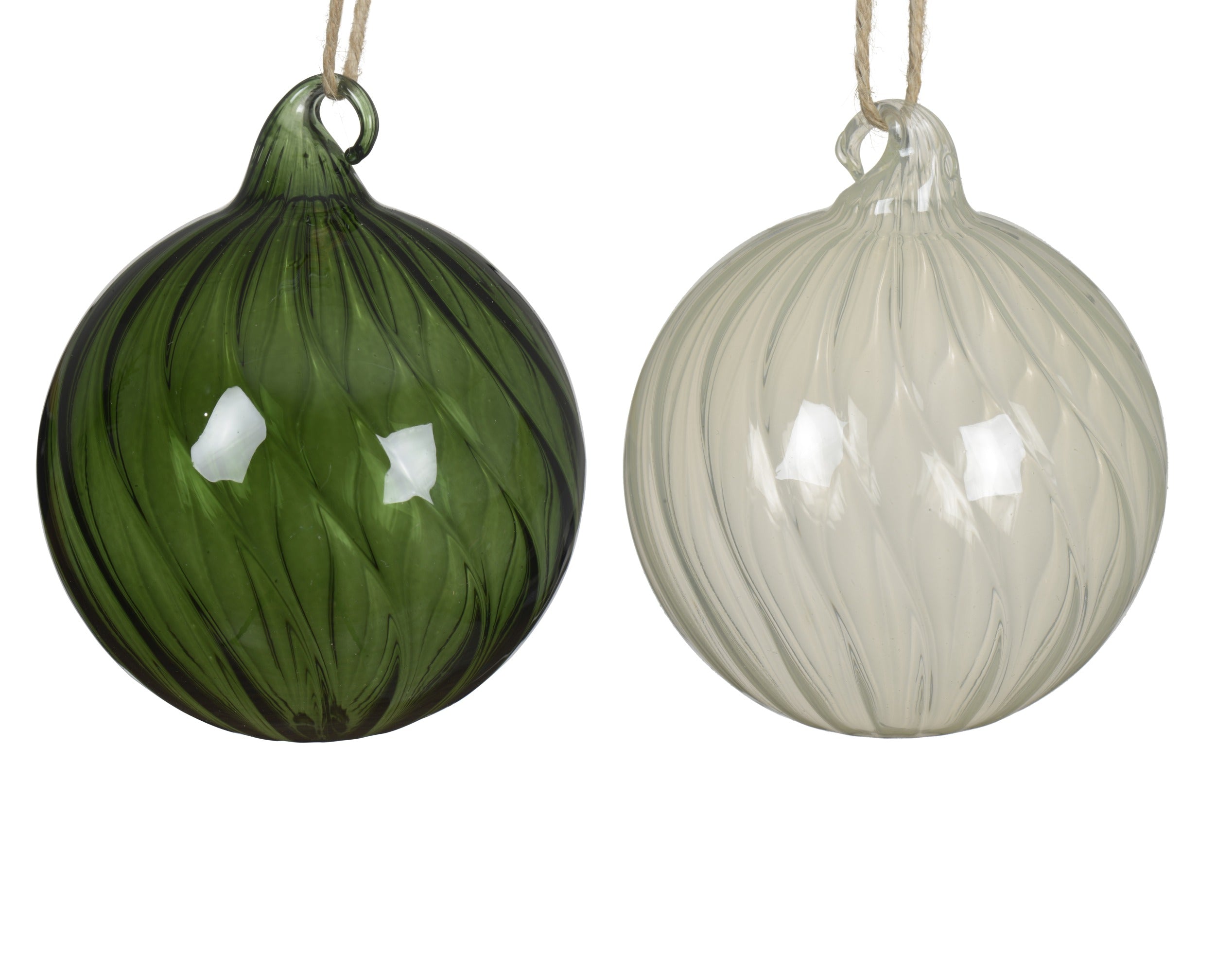 Kerstbal glas swirl 10cm - groen/wit - ass. (prijs per stuk)
