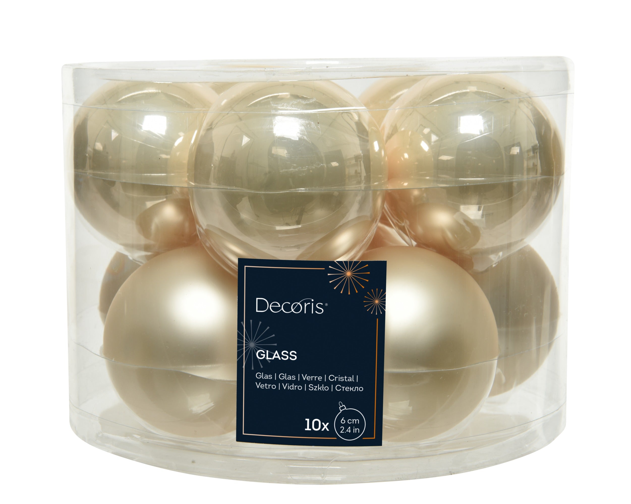 Kerstballen glas emaille/mat mix 6cm - parel 10st.