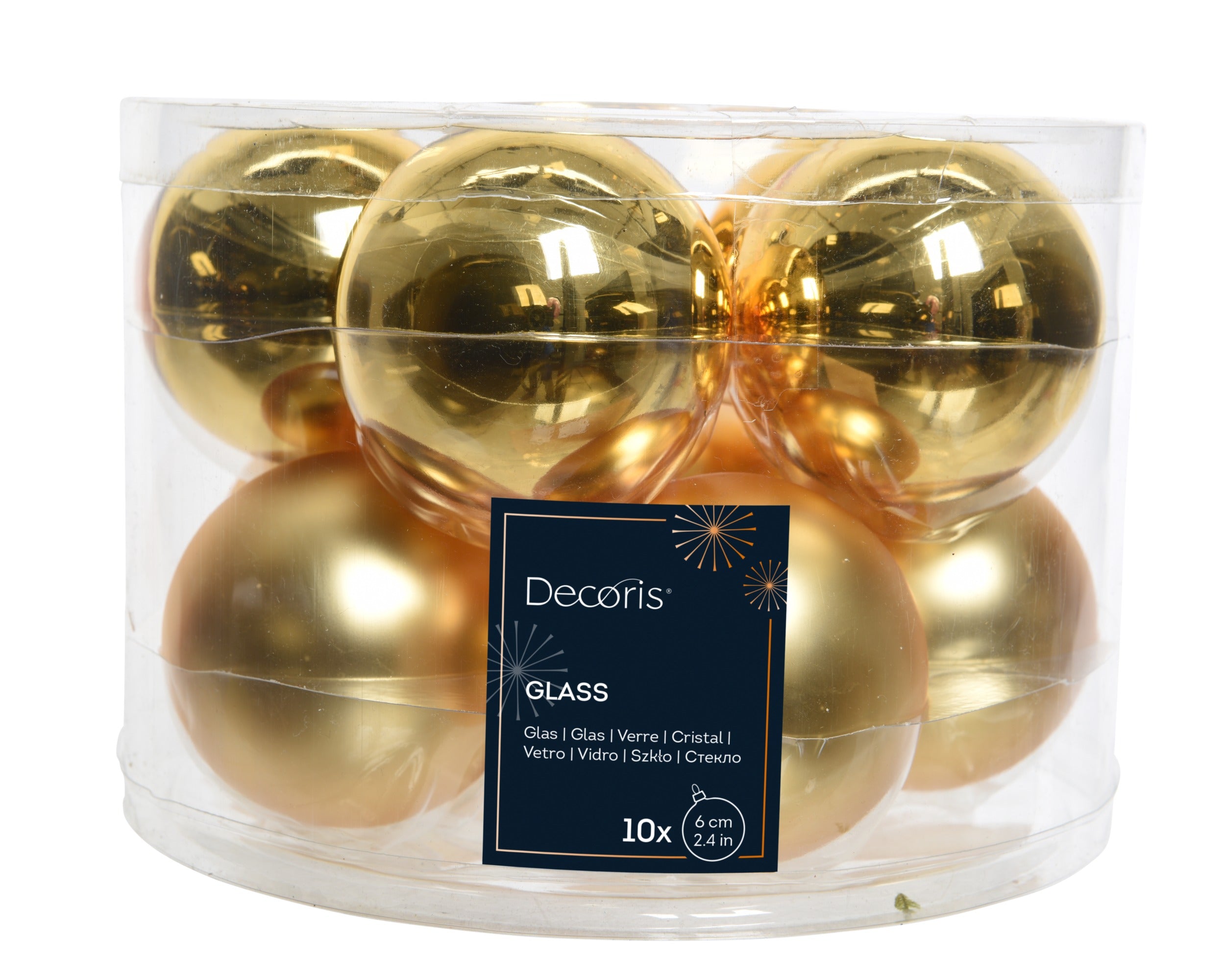 Kerstballen glas glans/mat mix 6cm - licht goud 10st.