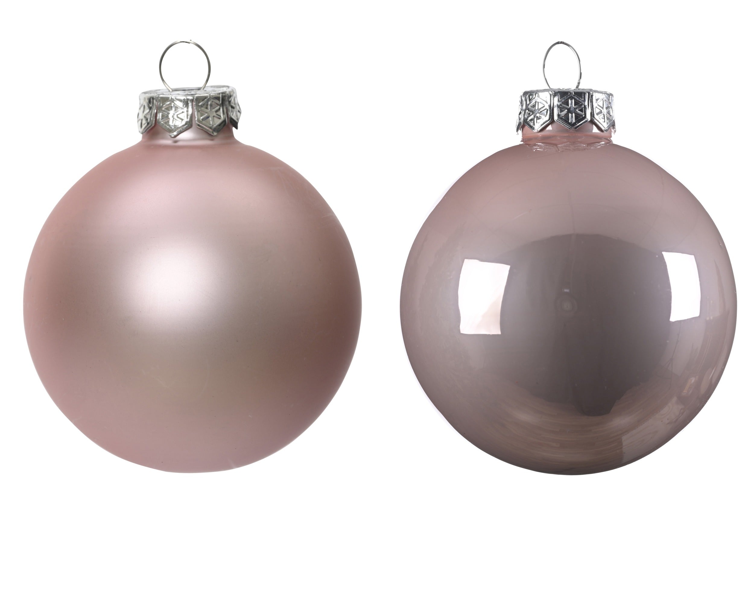 Kerstballen glas emaille/mat mix 8cm - poederroze 6st.