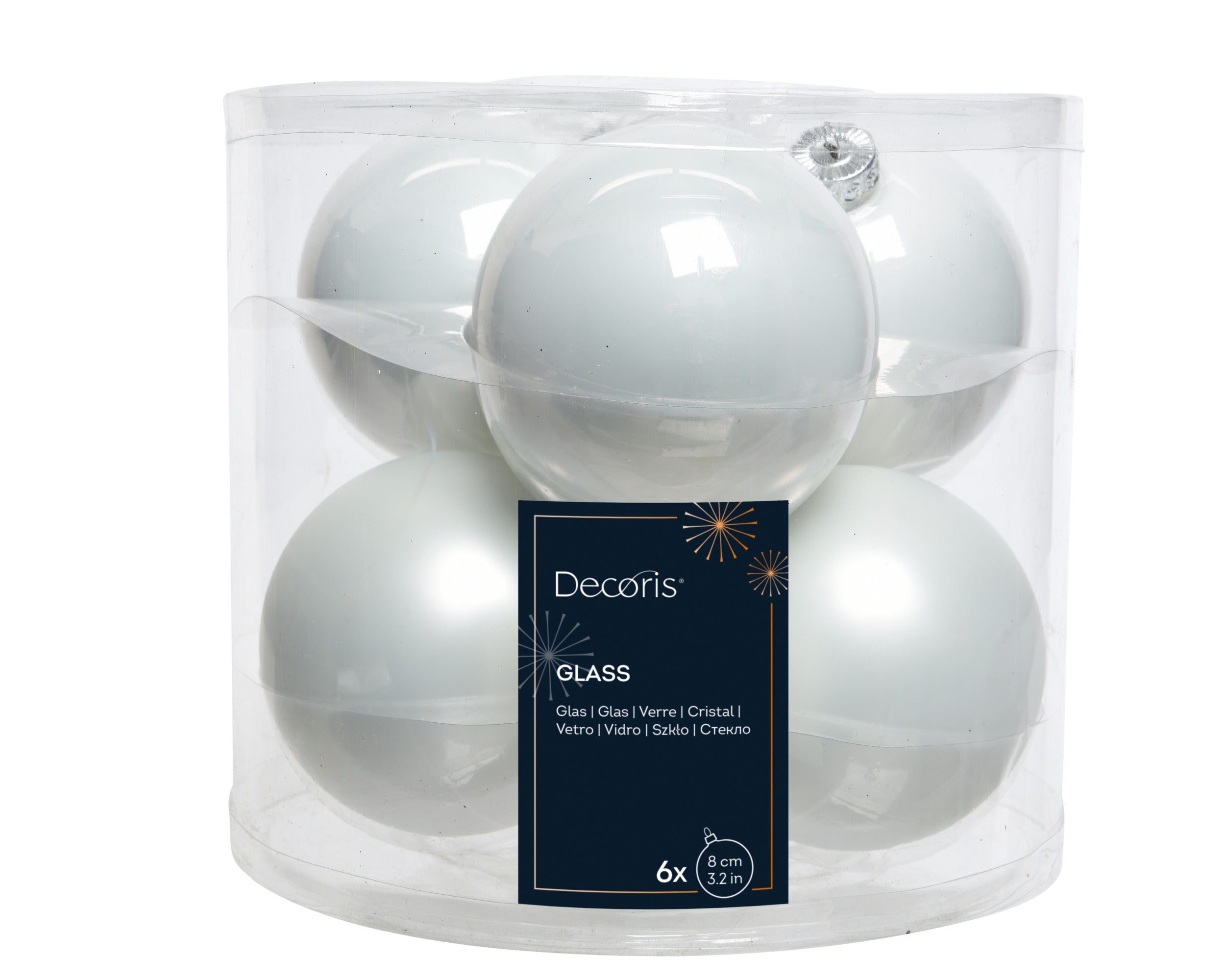 Kerstballen glas emaille/mat mix 8cm - winterwit 6st.
