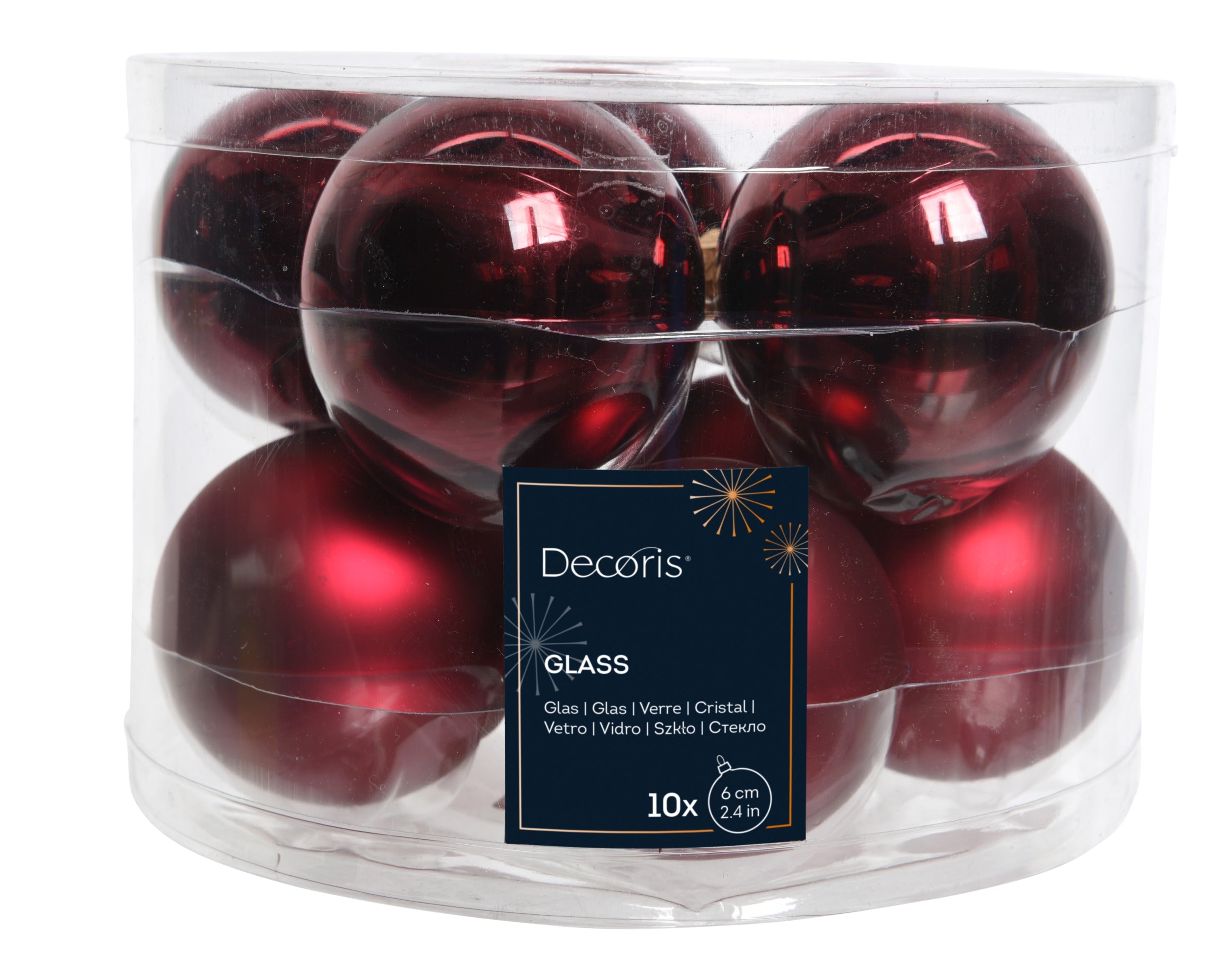 Kerstballen glas glans/mat mix 6cm - ossenbloed 10st.