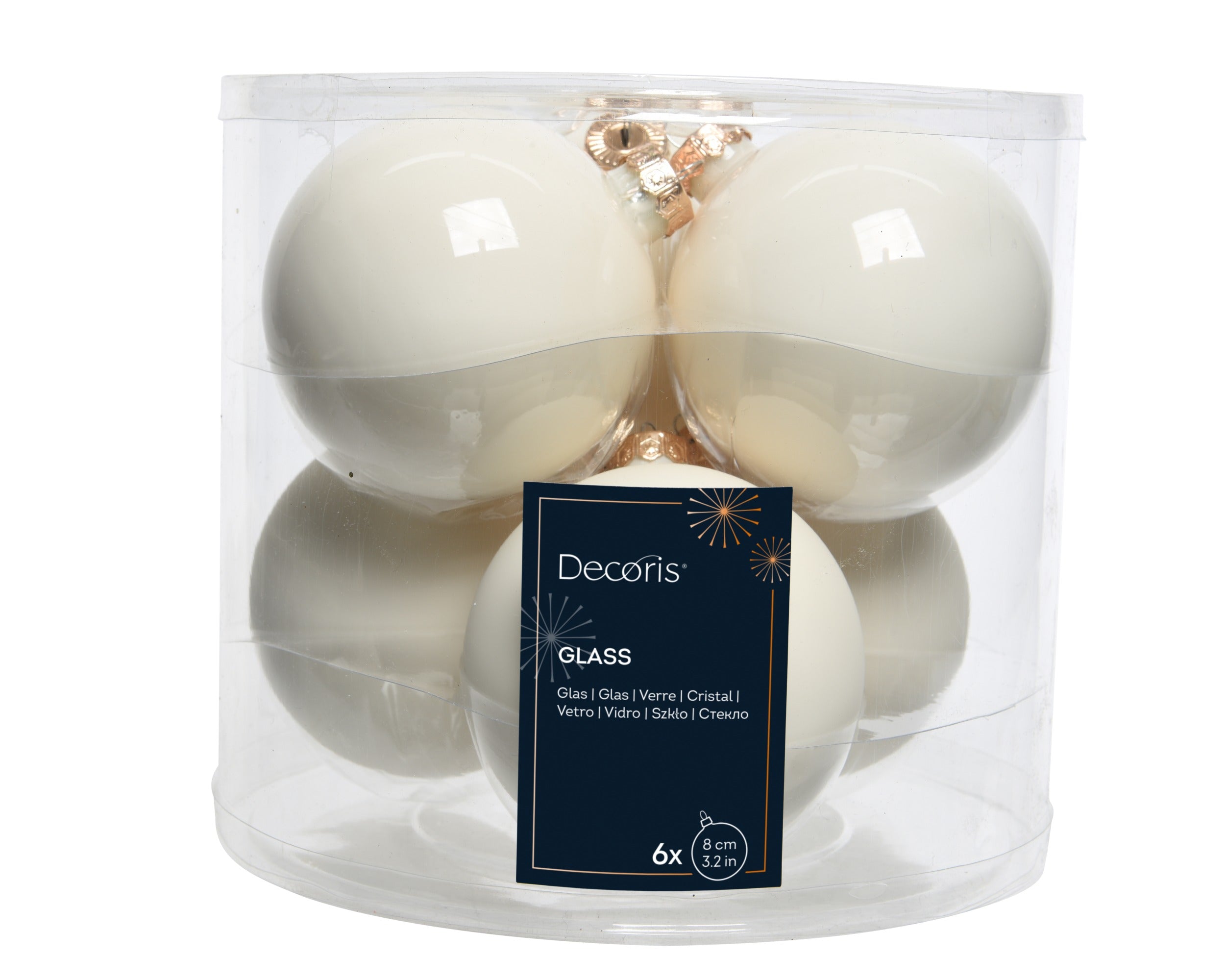 Kerstballen glas emaille/mat mix 8cm - wolwit 6st.