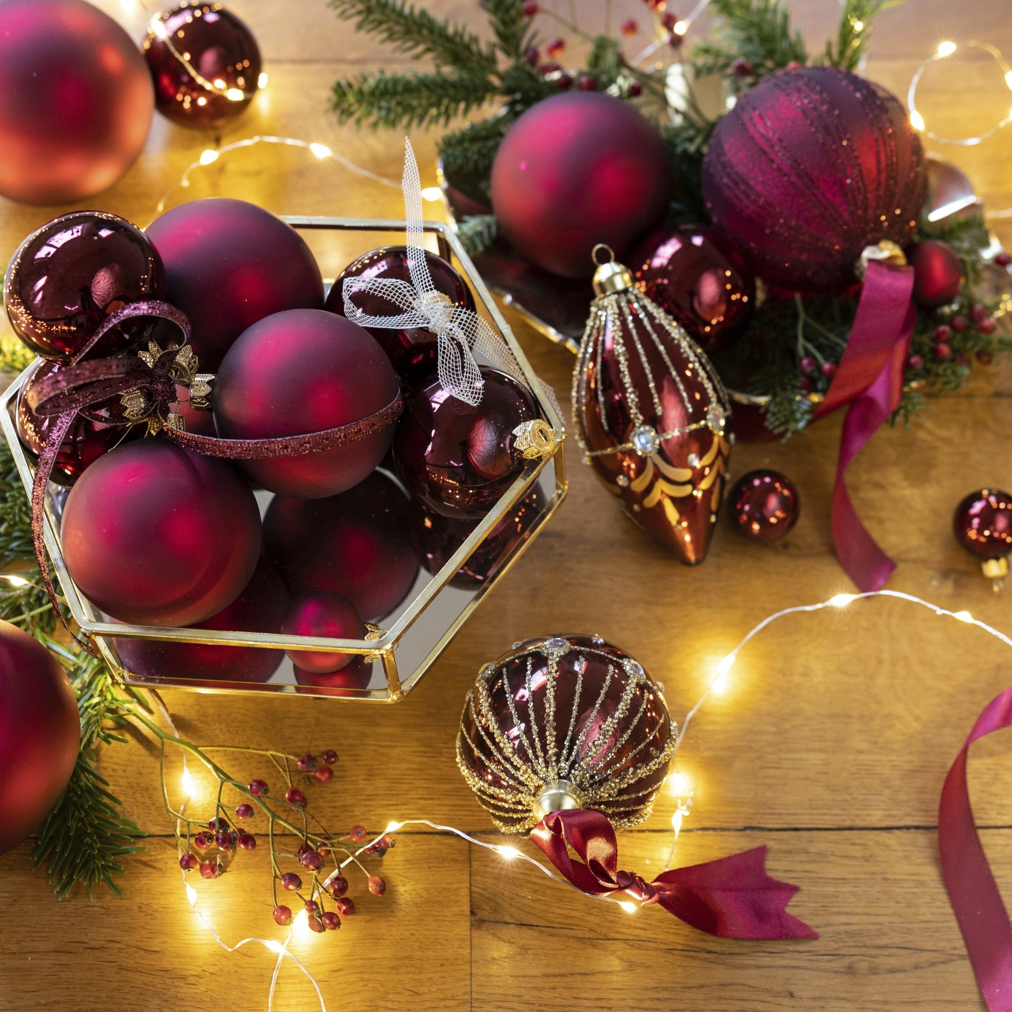 Kerstballen glas glans/mat mix 8cm - ossenbloed 6st.