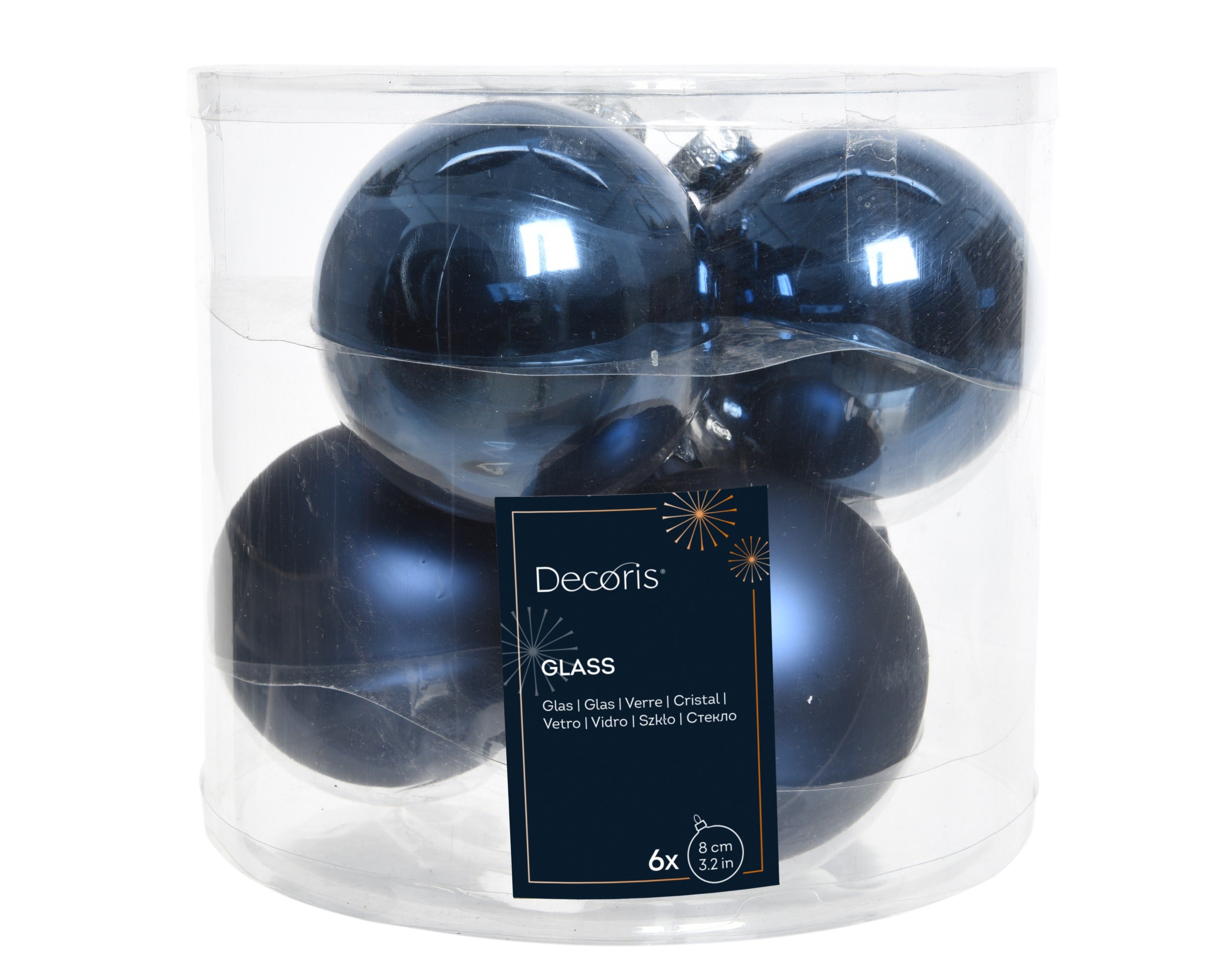 Kerstballen glas glans/mat mix 8cm - nachtblauw 6st.