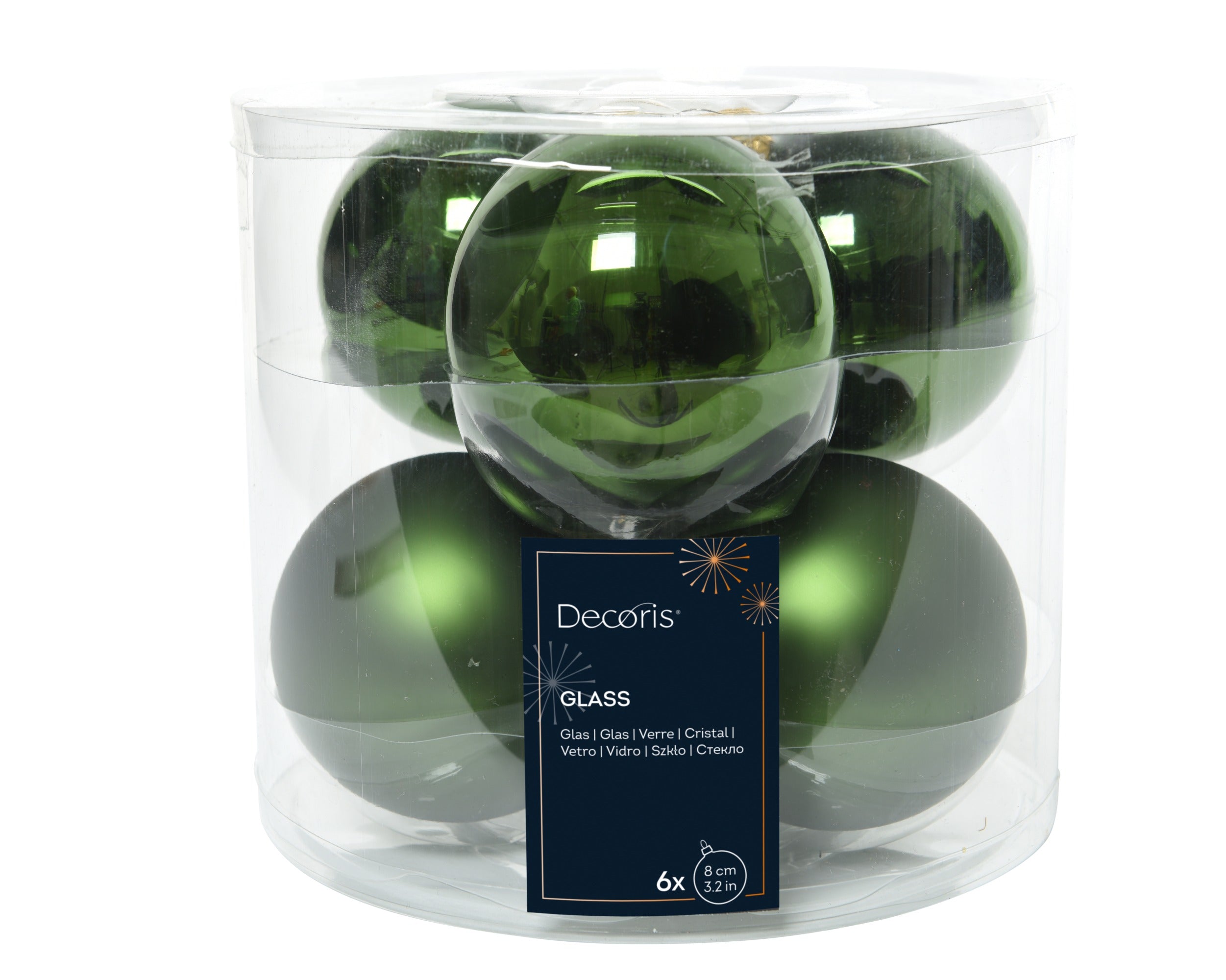 Kerstballen glas glans/mat mix 8cm - dennengroen 6st.