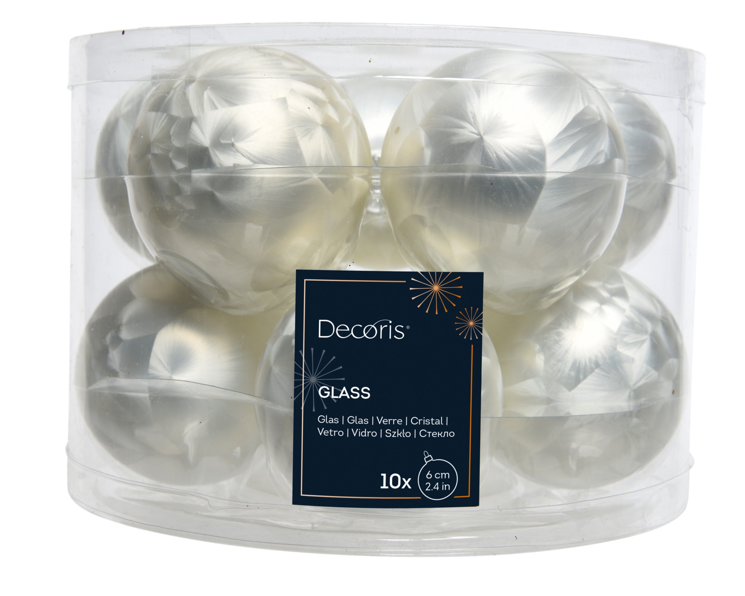 Kerstballen glas mat 6cm - wit ijslak 10st.