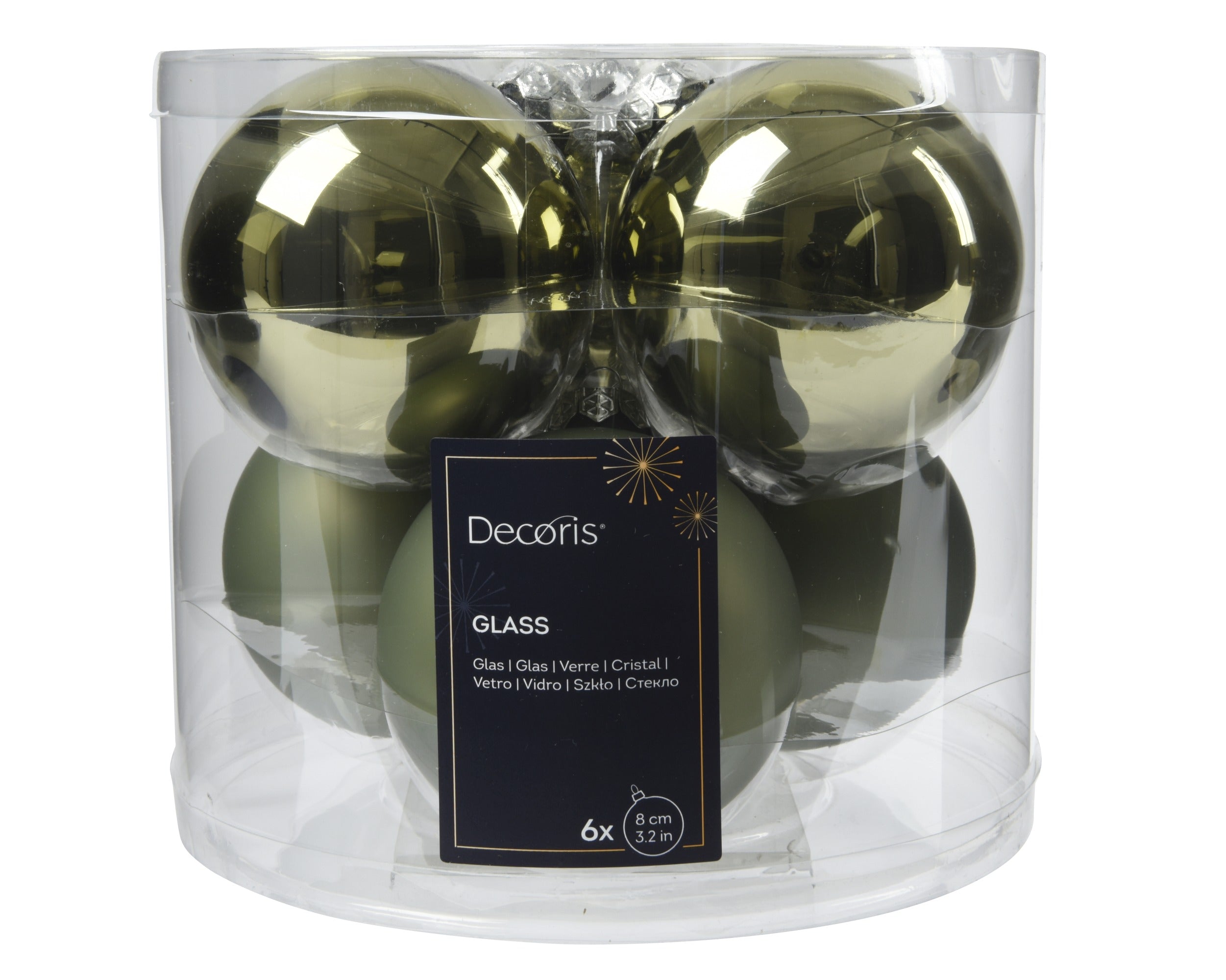 Kerstballen glas glans/mat mix 8cm - rozemarijn 6st.