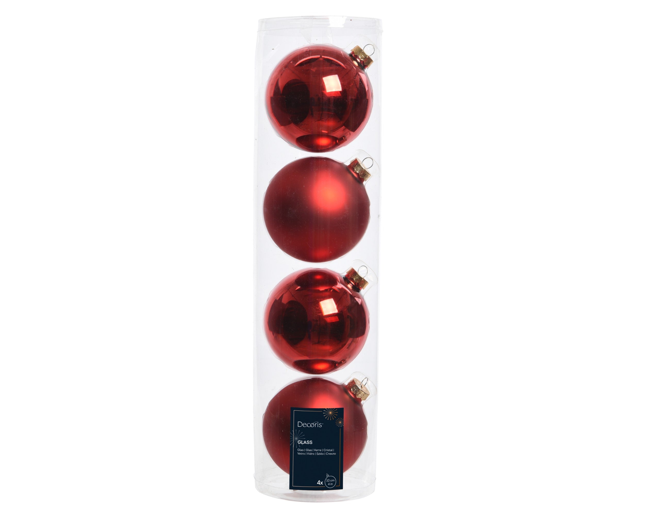 Kerstballen glas glans/mat mix 10cm - kerstrood 4st.