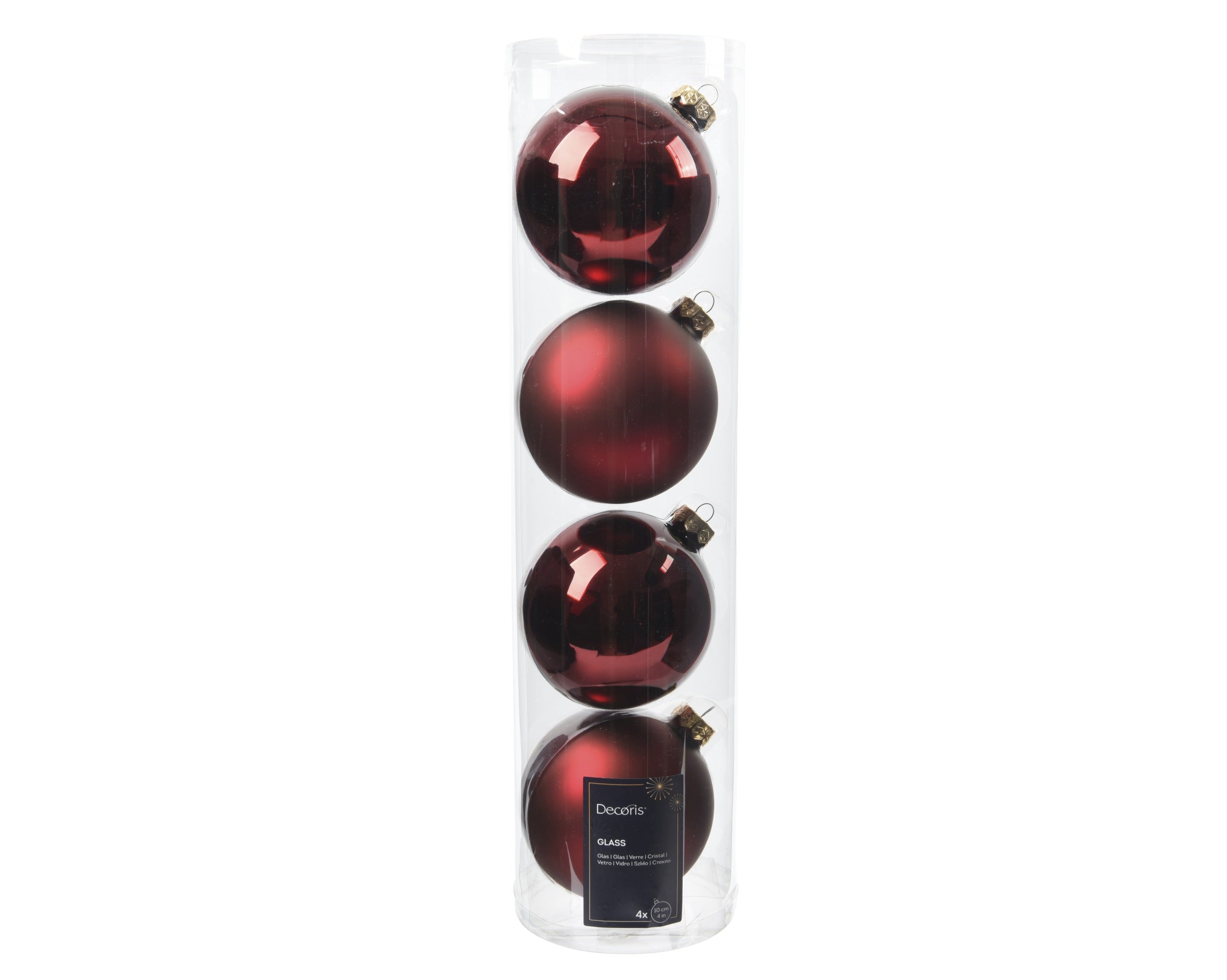 Kerstballen glas glans/mat mix 10cm - ossenbloed 4st.