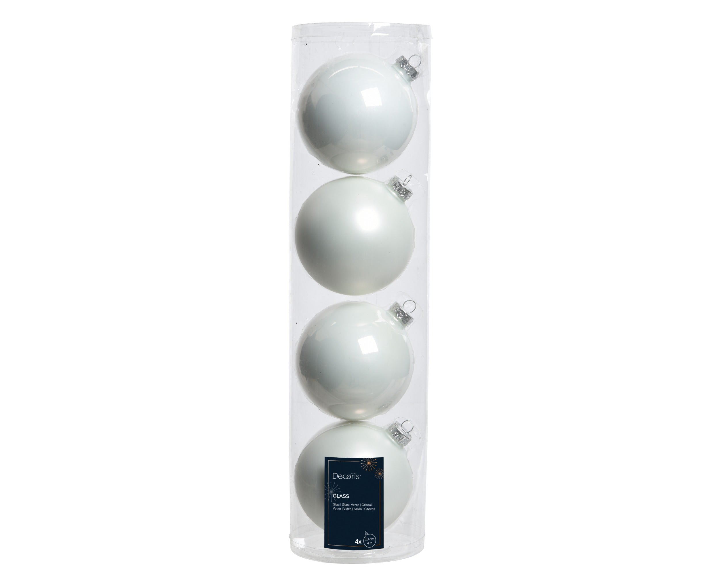 Kerstballen glas emaille/mat mix 10cm - winterwit 4st.