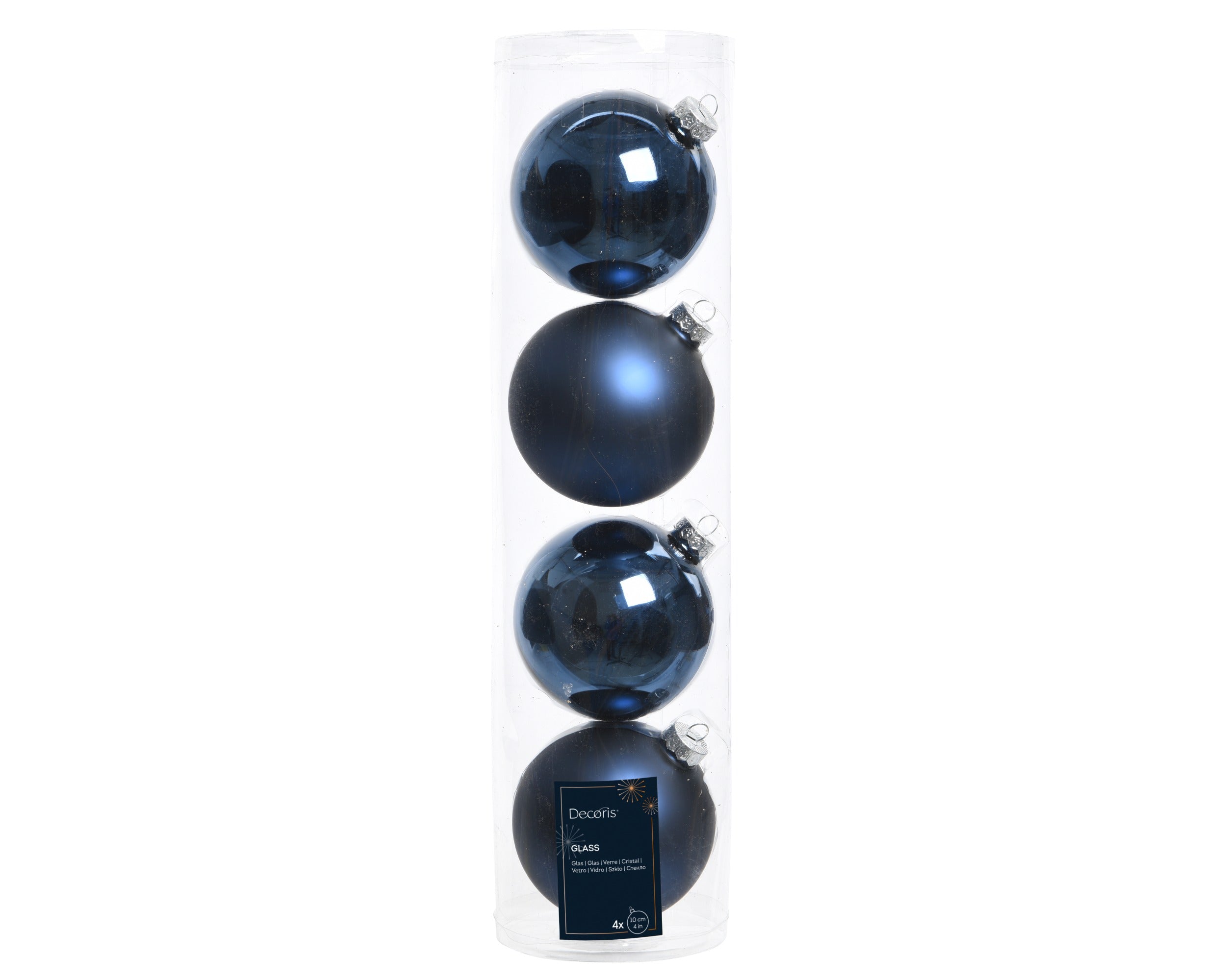 Kerstballen glas glans/mat mix 10cm - nachtblauw 4st.