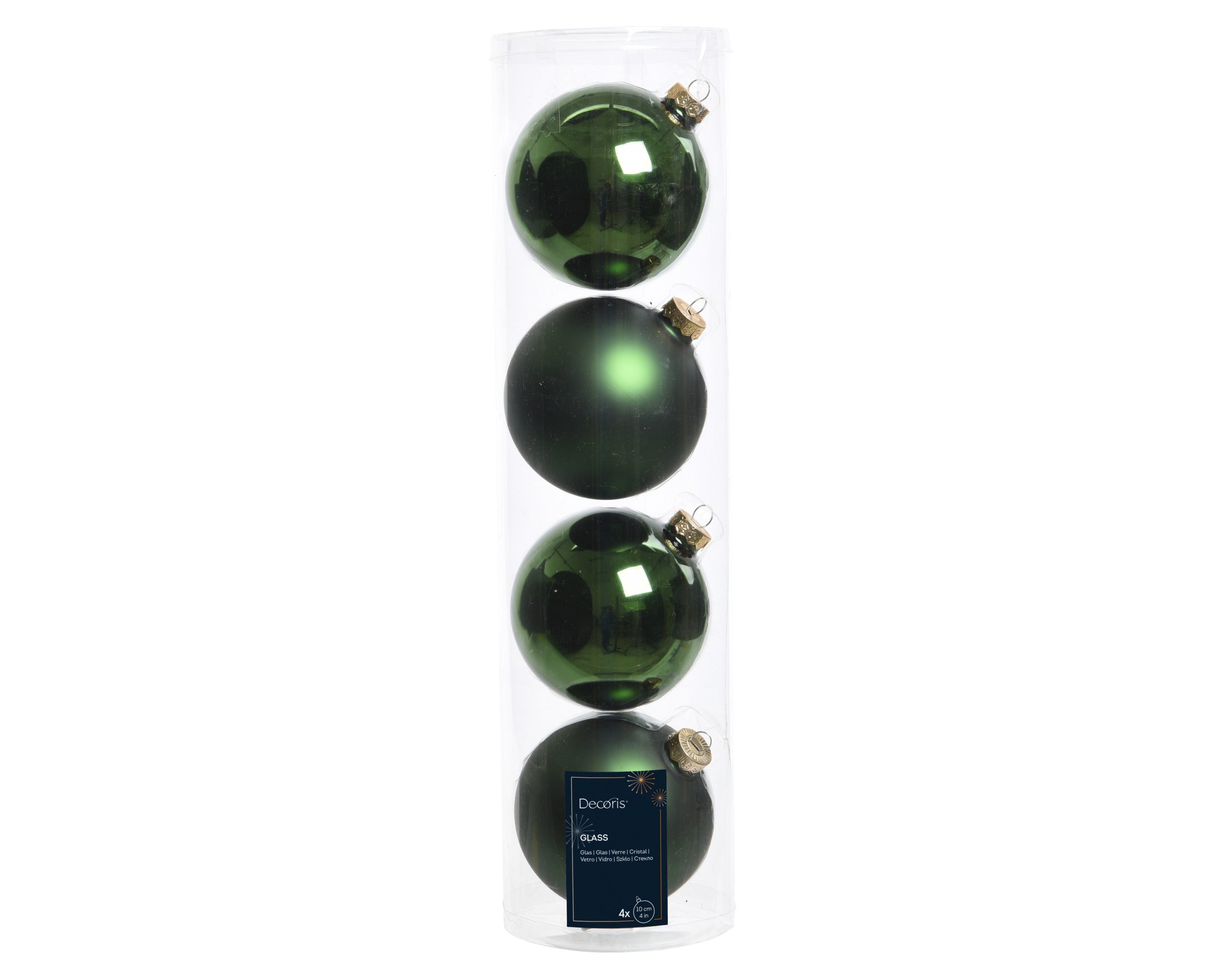 Kerstballen glas glans/mat mix 10cm - dennengroen 4st.
