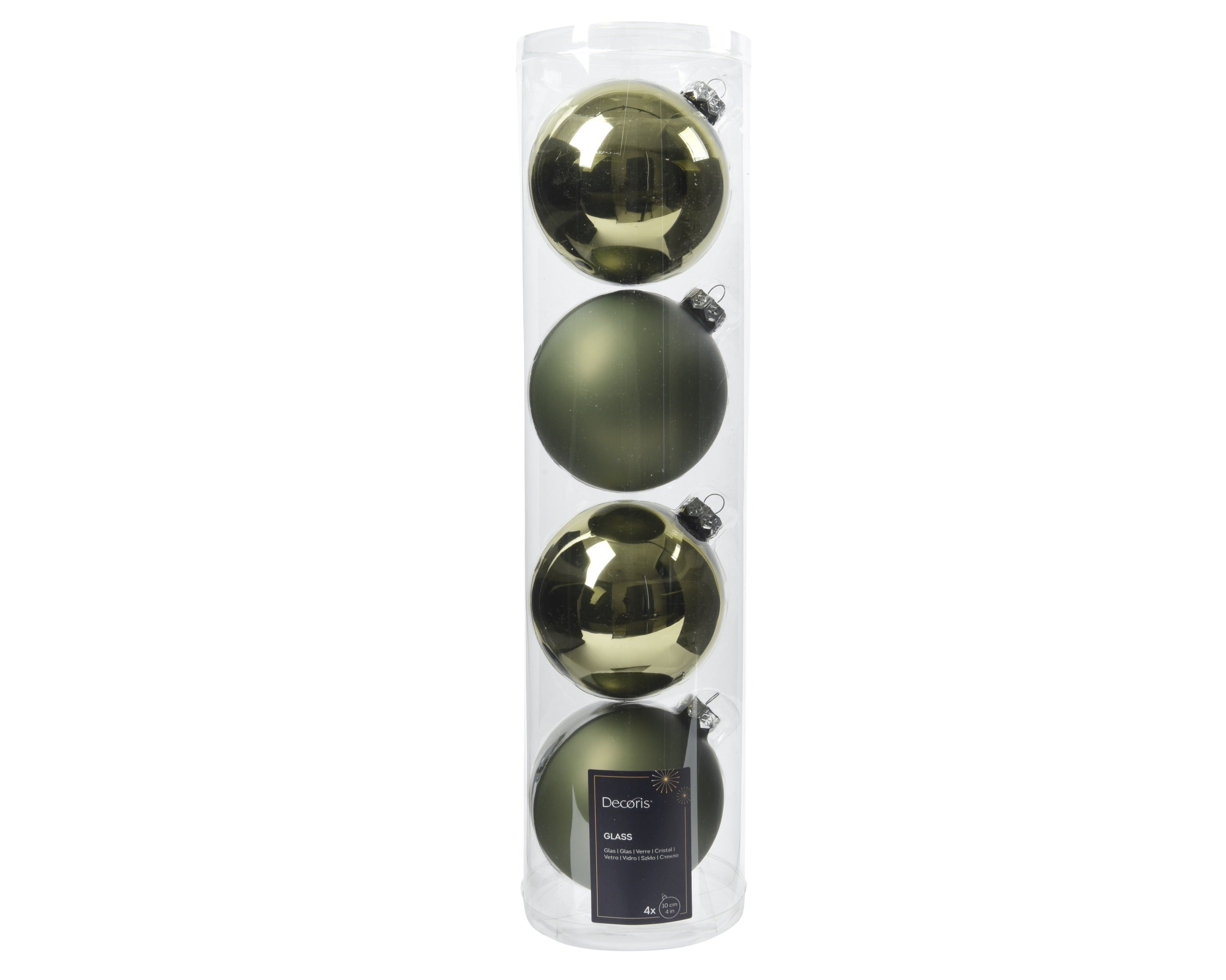 Kerstballen glas glans/mat mix 10cm - rozemarijn 4st.