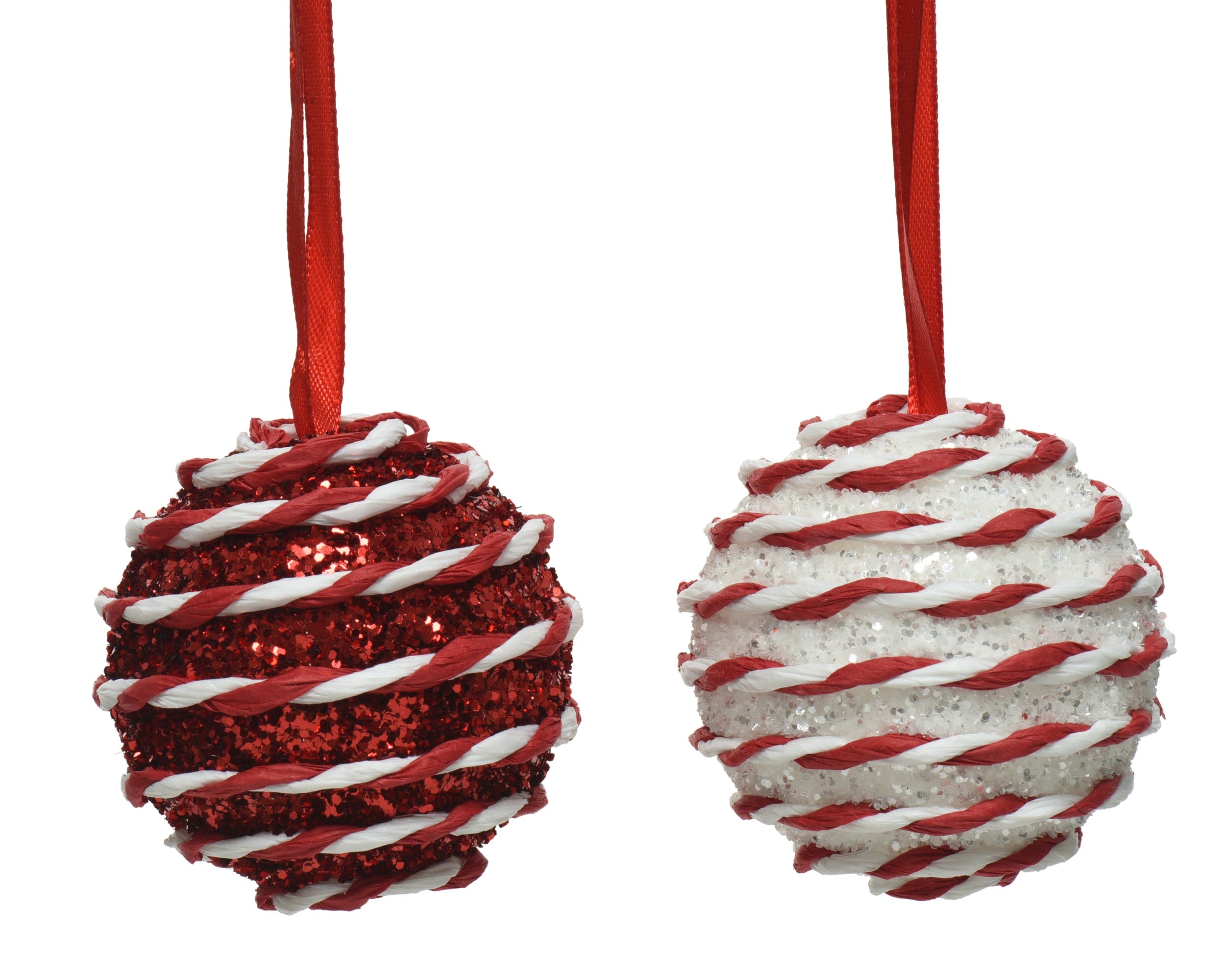 Kerstbal foam glitter 6cm - rood/wit - ass. (prijs per stuk)