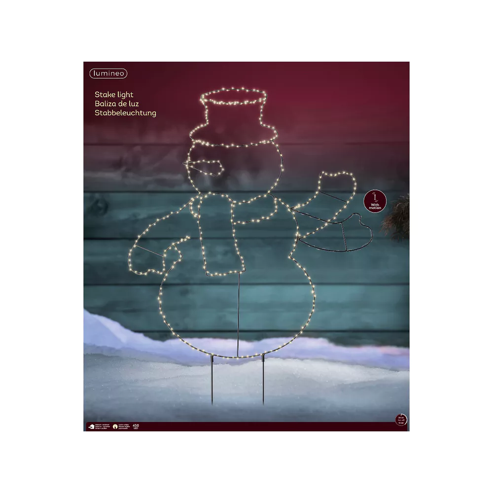 Lumineo micro LED sneeuwman buiten 70x77cm - zwart - warm wit