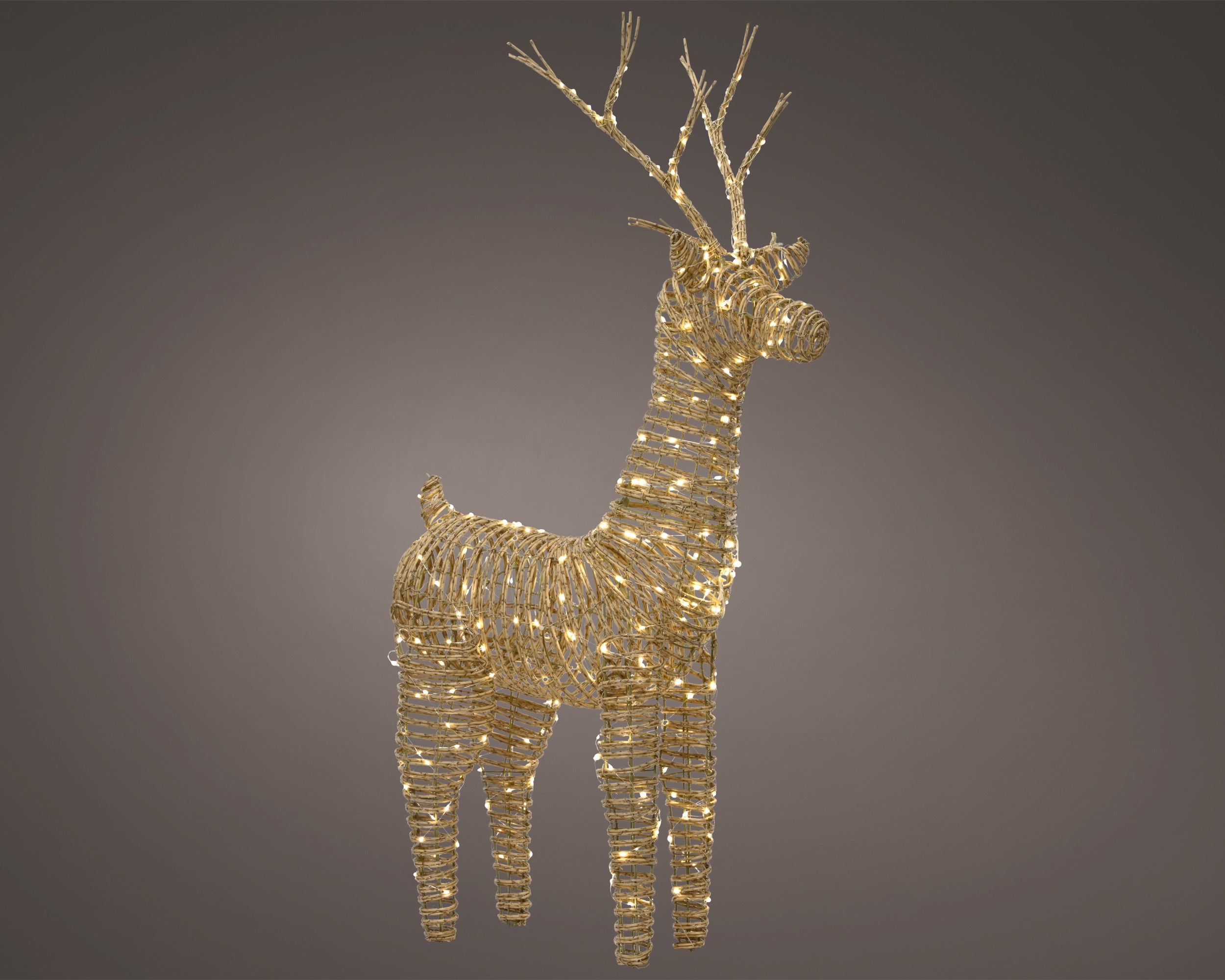 Lumineo micro LED rendier wicker buiten 60x104cm - naturel - warm wit - kerstverlichting