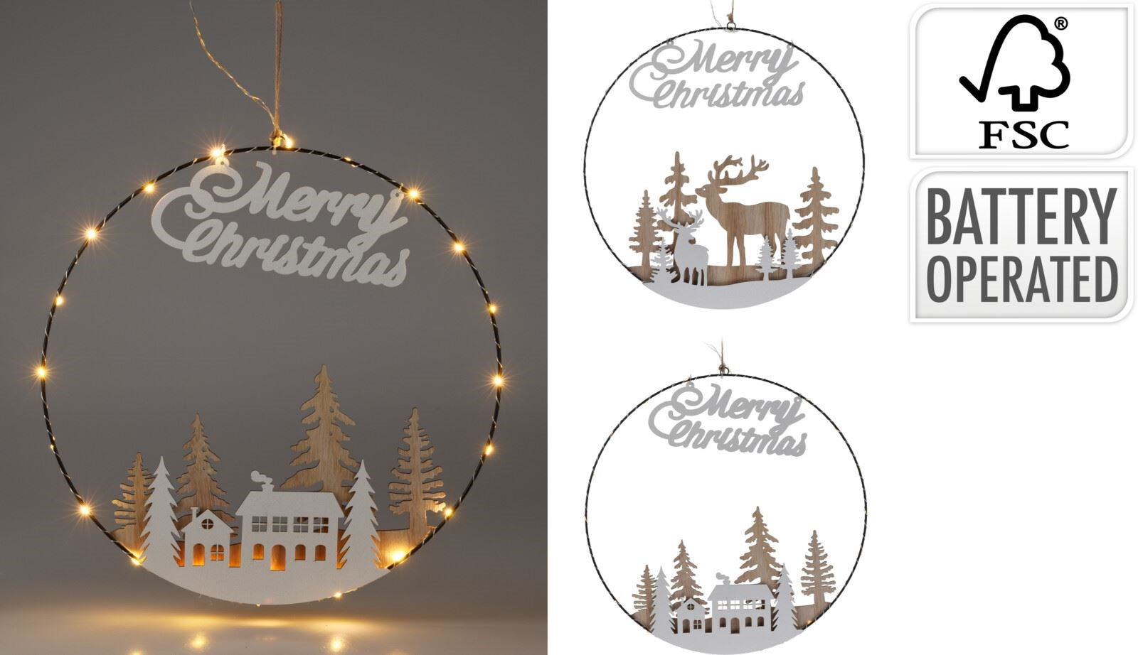 Kerstdeco ring LED 40cm - wit - ass.