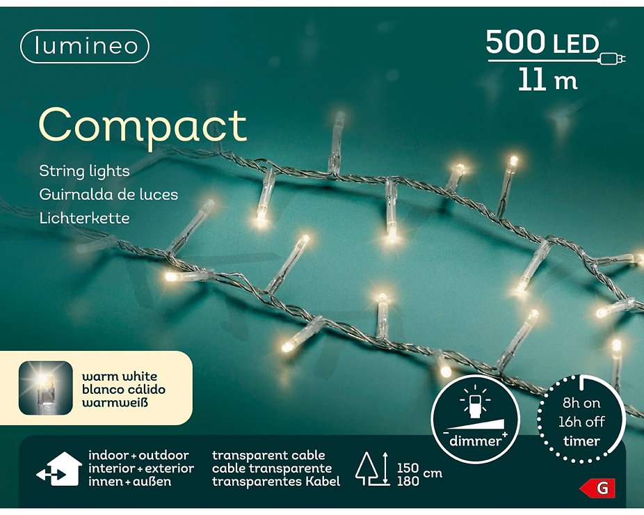 Lumineo LED compact 1100cm 500L - transparant/warm wit - kerstverlichting