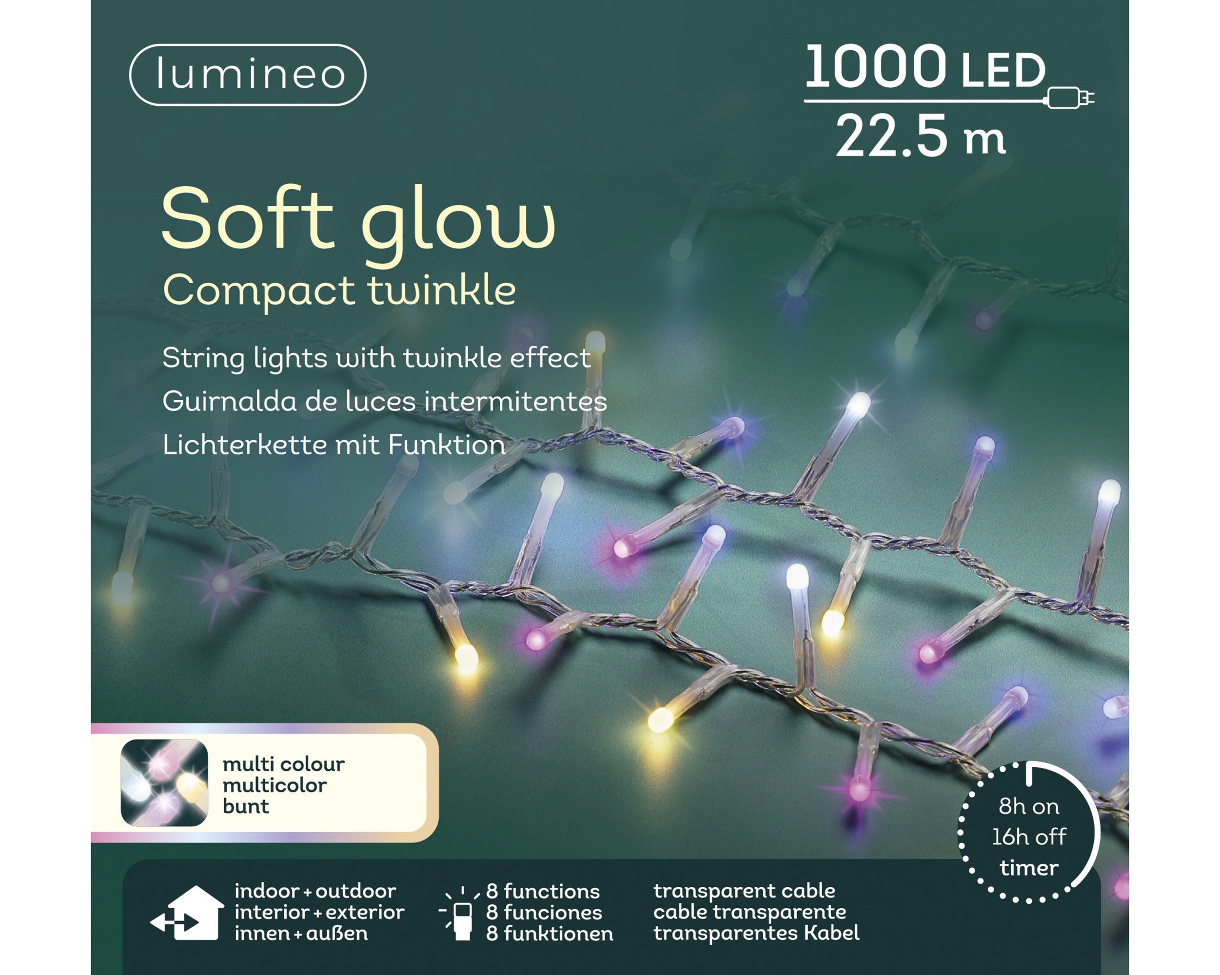 Lumineo LED soft glow compact twinkel 2250cm 1000L - transparant/multi - kerstverlichting