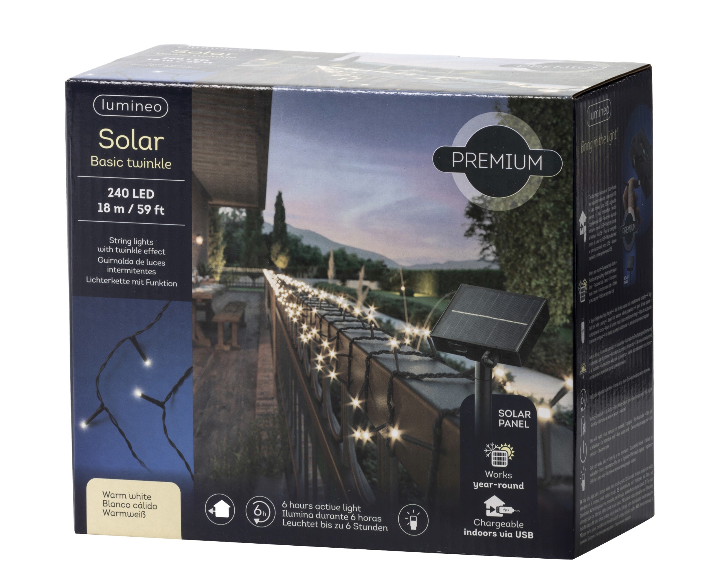 Lumineo solar basic pvc twinkel buiten 1800cm 240L - zwart/warm wit - kerstverlichting
