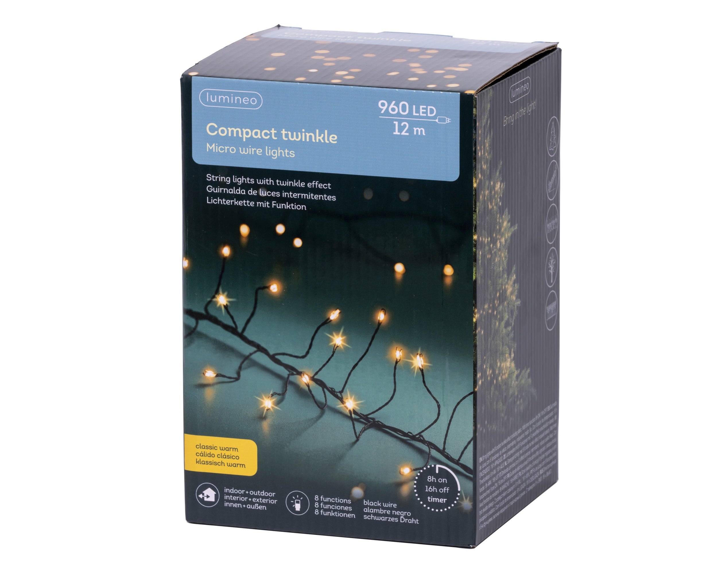 Lumineo micro LED compact twinkel 1200cm 960L - zwart/klassiek warm - kerstverlichting
