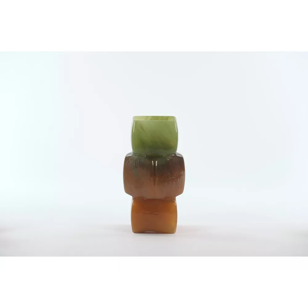 Cubo - Vaas groen/bruin - 16x16x30cm
