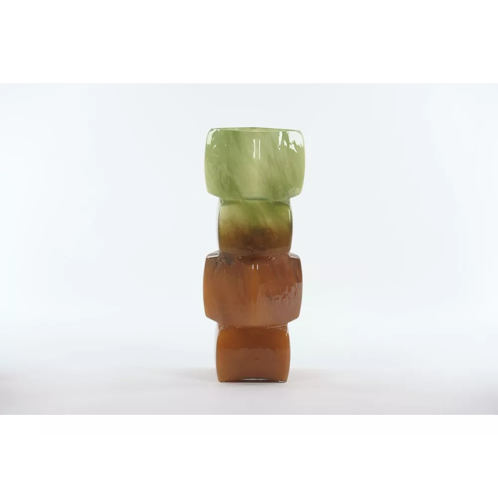 Cubo - Vaas groen/bruin - 16x16x41cm