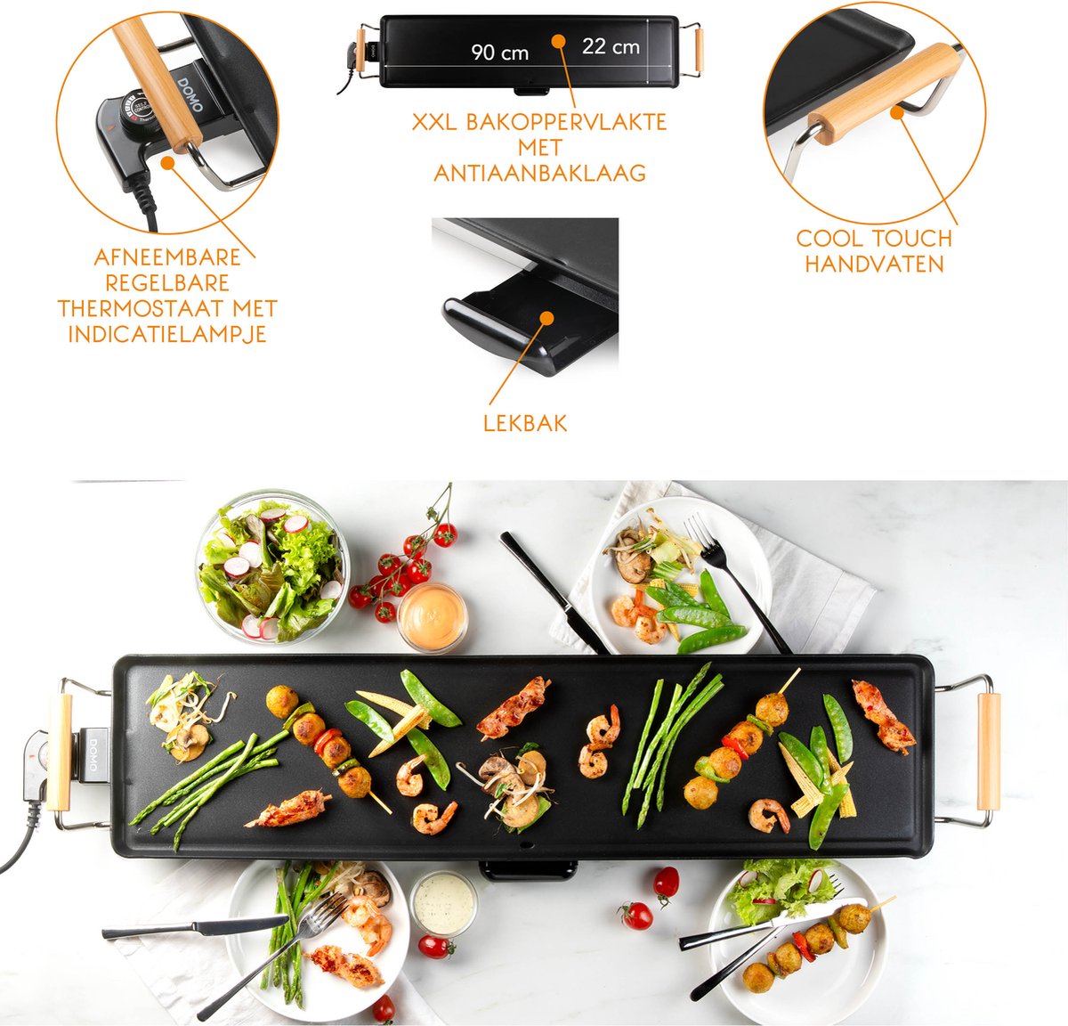 DOMO Teppanyaki Family&Friends XXL 90cm - hout houtlook