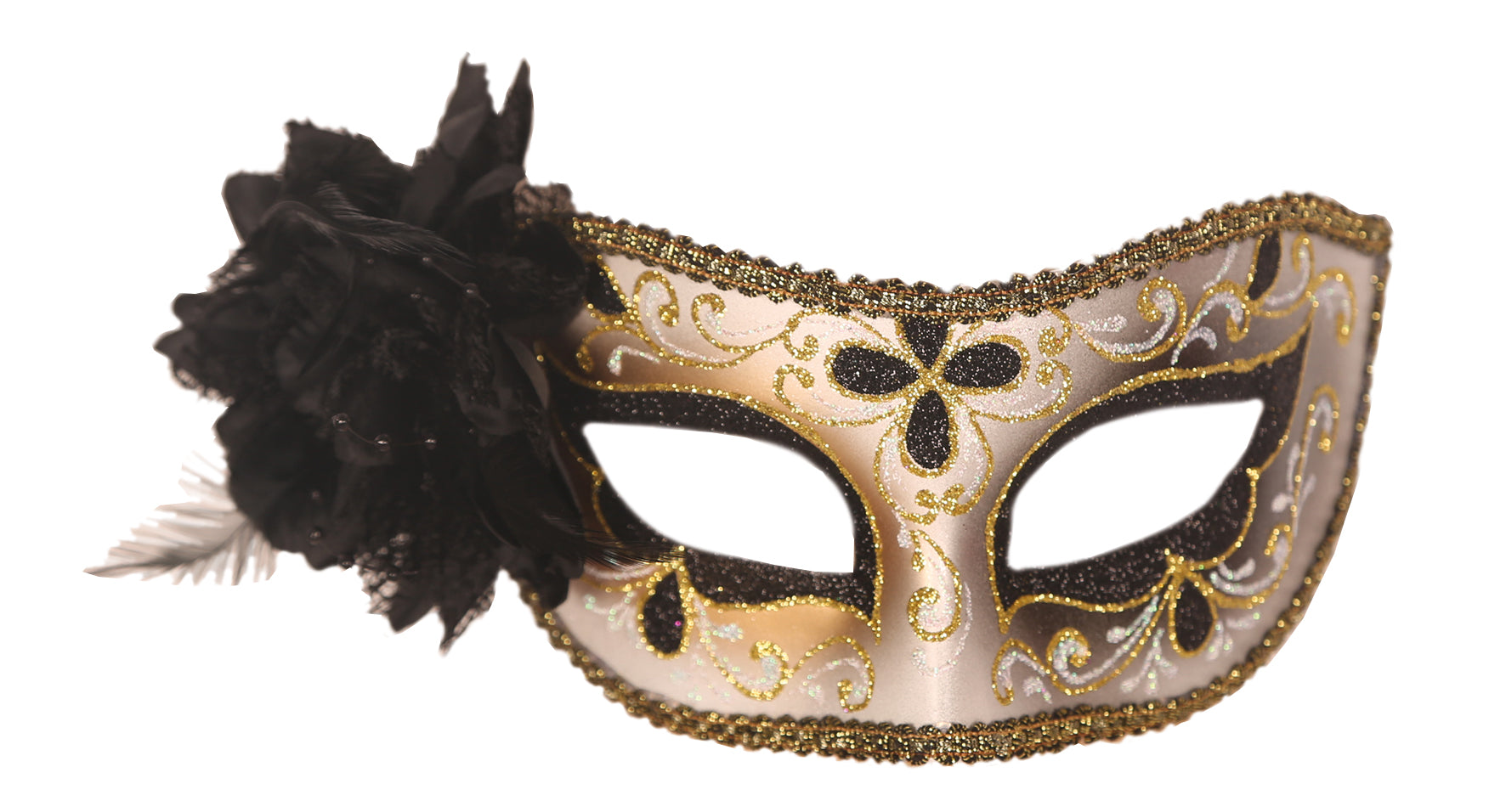 Masker loup venetiaans - bloem zwart