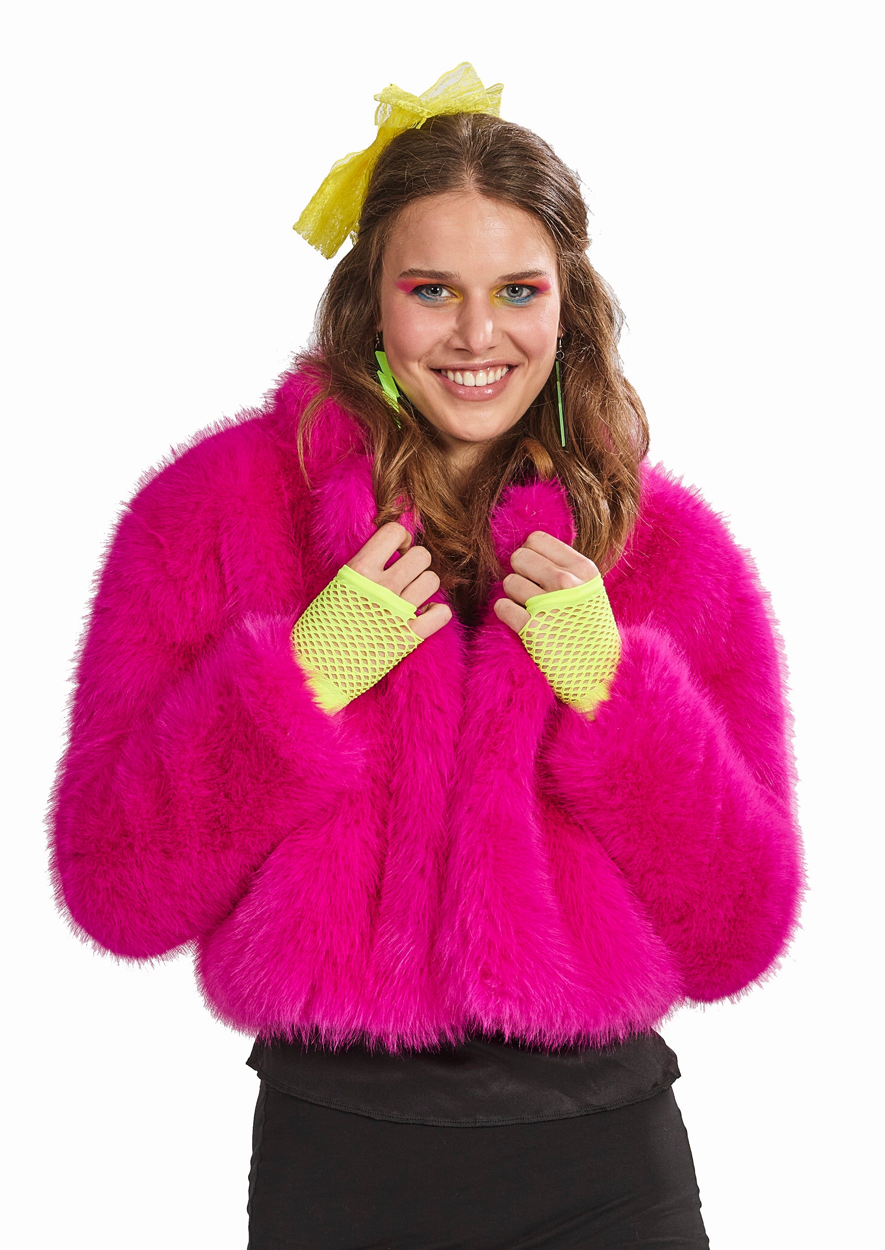Verkleed kostuum bontjas vrouw - fuchsia - 40
