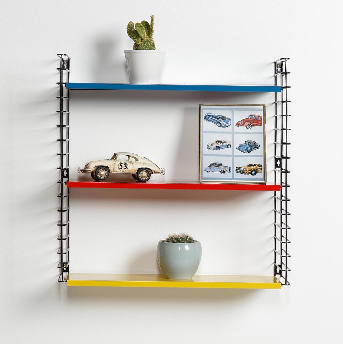 METALTEX Tomado boekenrek 3 planken - zwart, blauw, geel & rood wandrek 70x21x68cm
