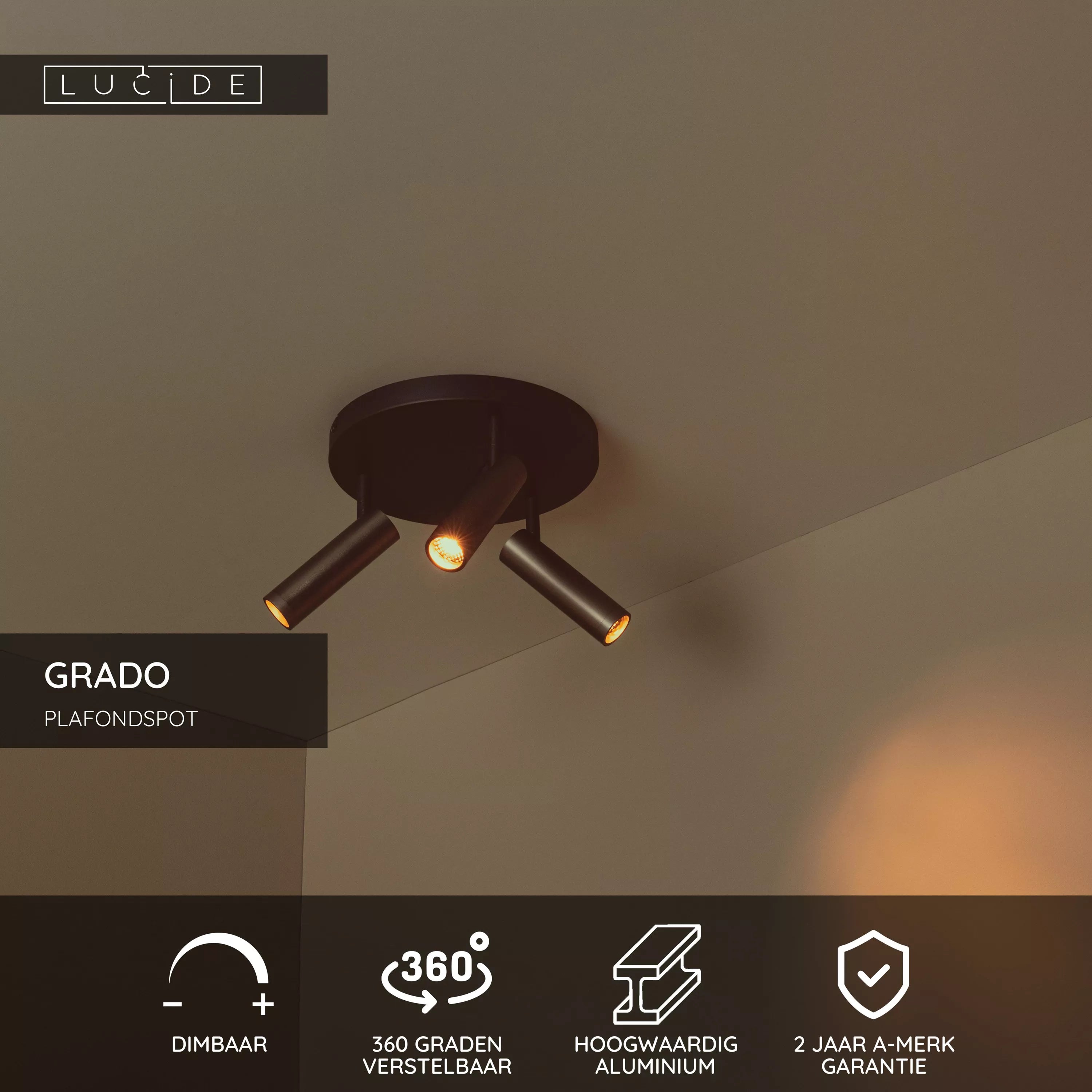 LUCIDE Grado plafondspot grijs dia 25 3xGU10 MR11