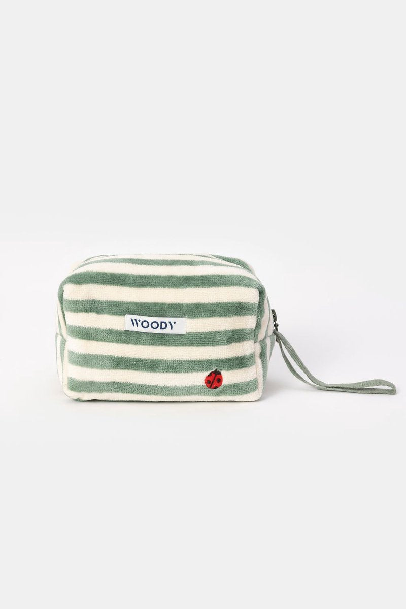 WOODY tas - groen/beige streep - 17x11cm