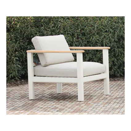 FLINT Loungezetel - alu sand/ teak met kussen licht bruin