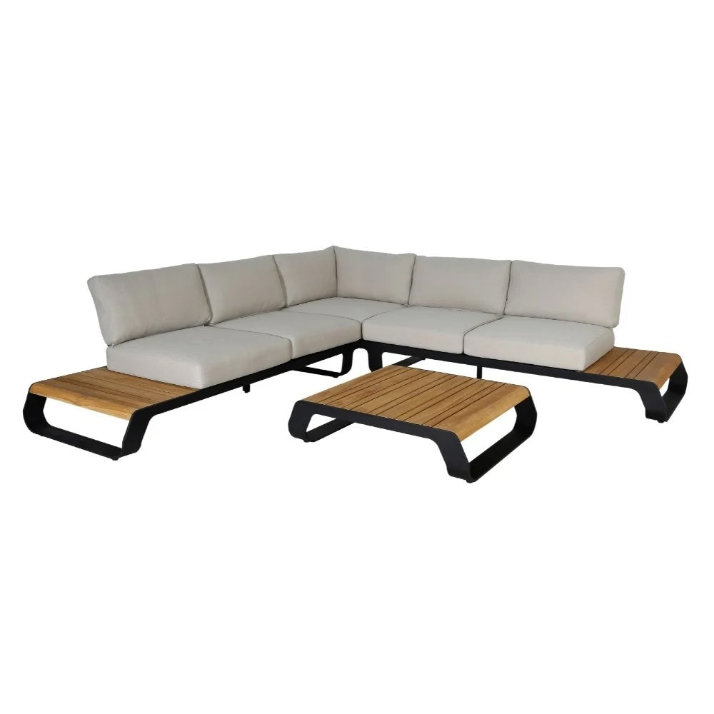 PALM SPRINGS Loungehoeksalon met tafel- alu zwart/teak