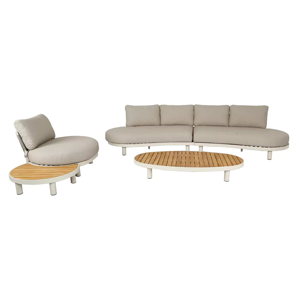 WASHINGTON Loungeset - alu sand/ teak naturel/ rope sand met kussens l.bruin