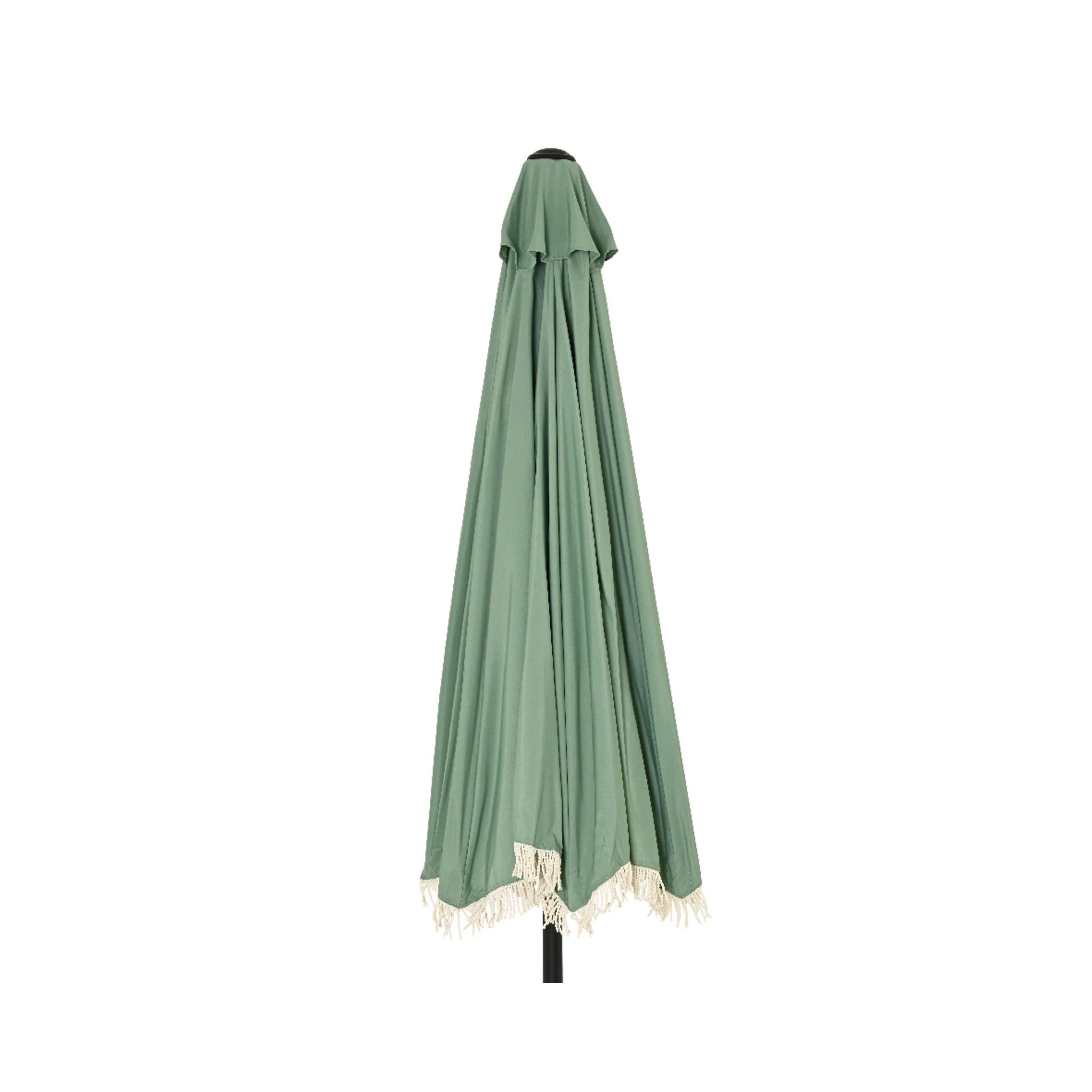 Polyester outdoor - 270x135x235cm- groen m/franjes halve terrasparasol