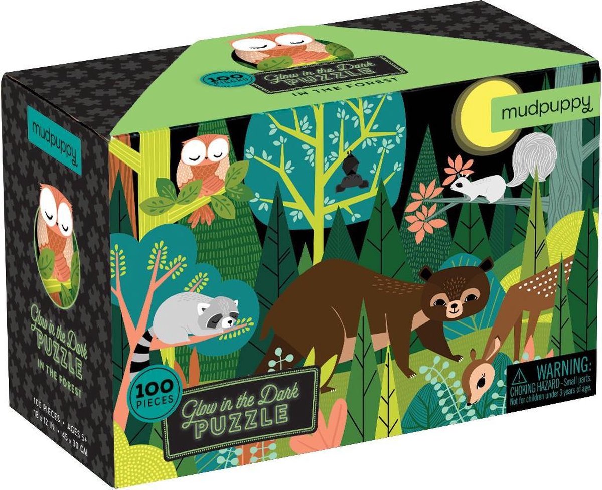 MUDPUPPY puzzel - In het bos glow in the dark 45x30cm - 100-delig in doos