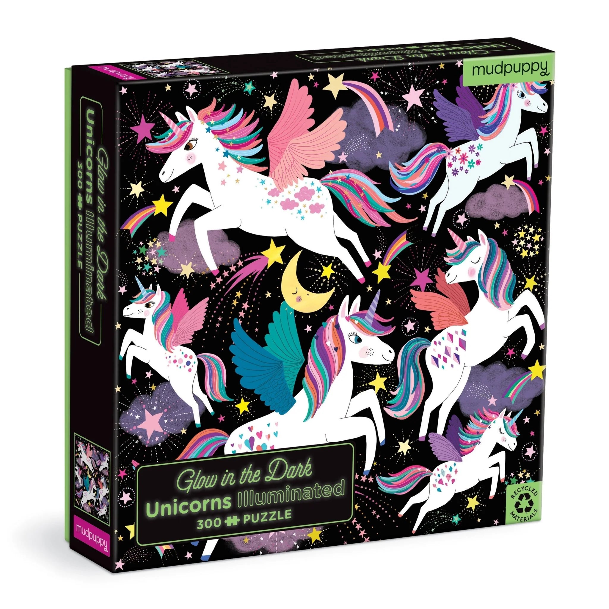 MUDPUPPY puzzel - Eenhoors glow in the dark 48.2x18.2cm - 300-delig in doos