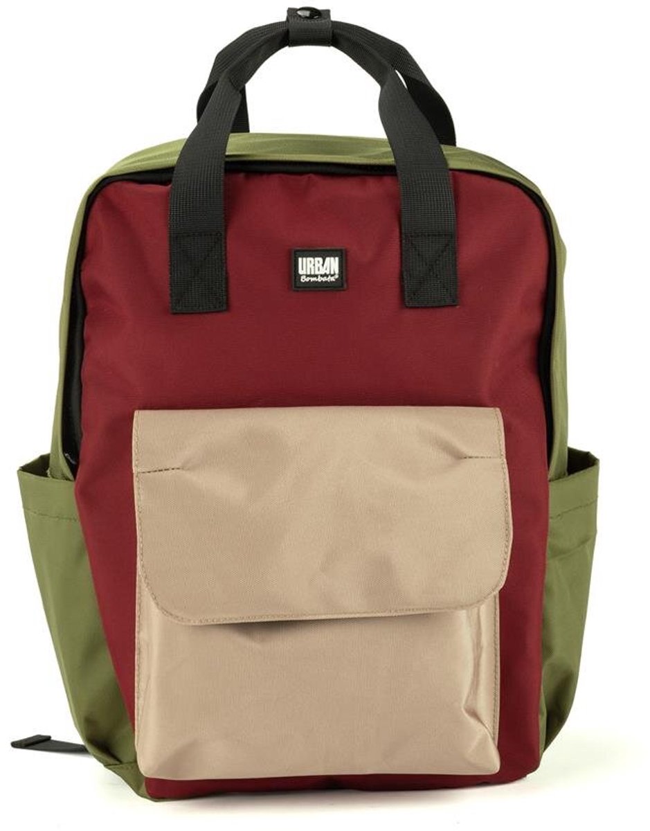 BOMBATA Rugzak Rio 15.6  kaki groen burgundy - taupe