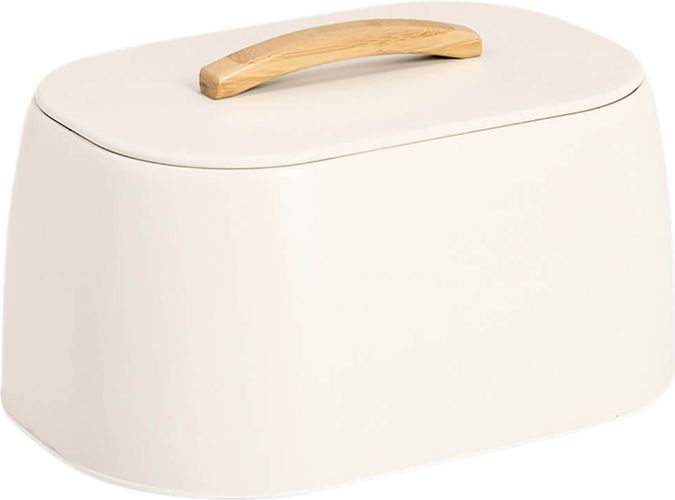 ZELLER Brooddoos - metaal/rubberwood - 33,5x23,5x18,3cm cream    bewaardoos
