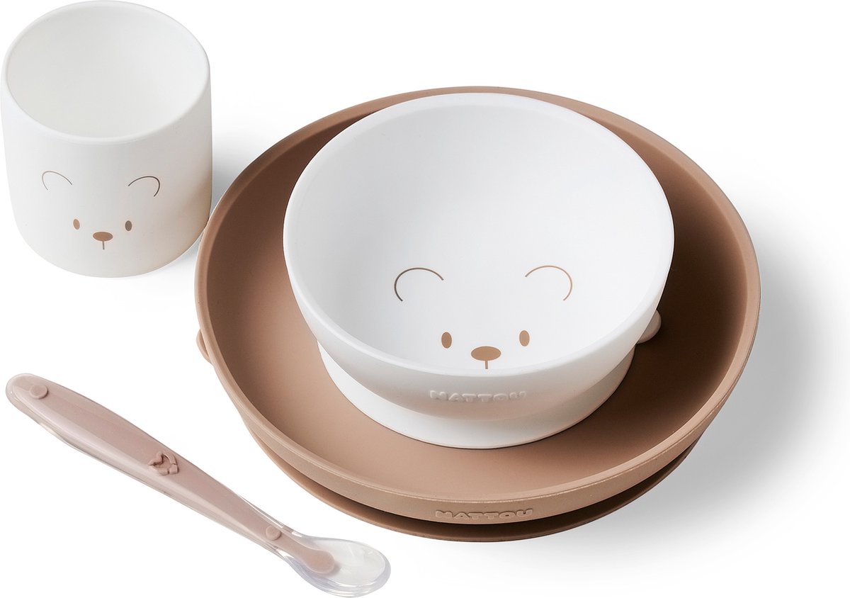 NATTOU Eetsetje 4dlg - wit/ licht taupe
