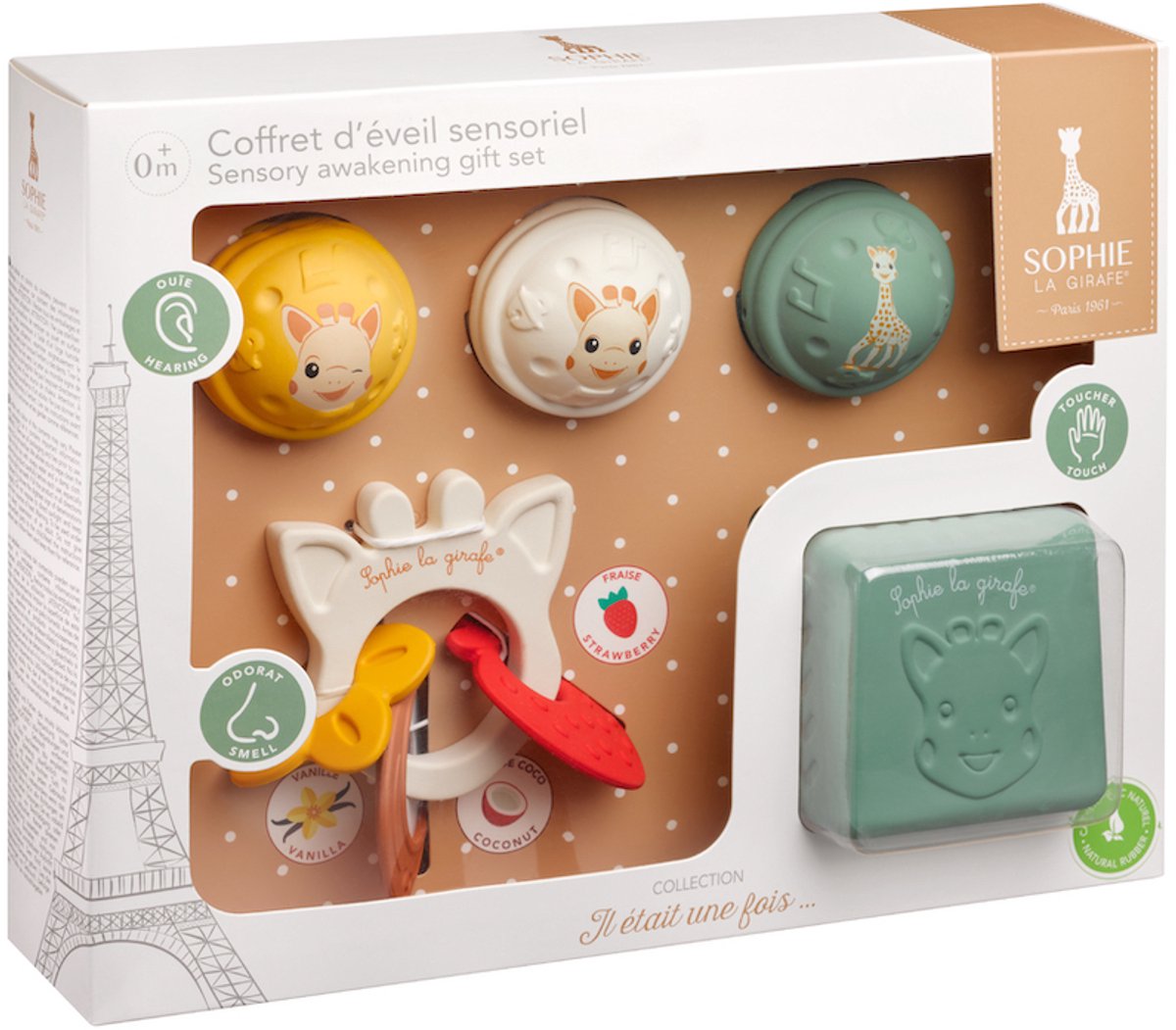 SOPHIE LA GIRAFE - Cadeauset muzikale ballen / geurende ring / kubus