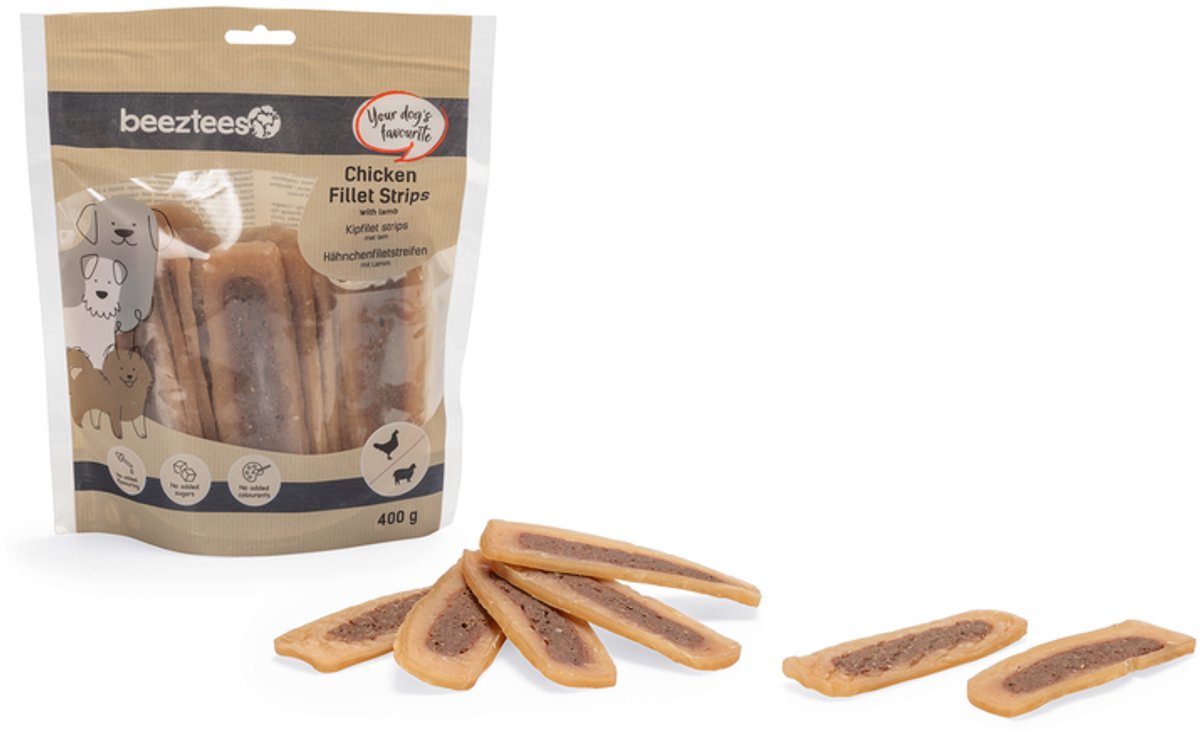 BEEZTEES Kipfilet strips met lam - 400gr.